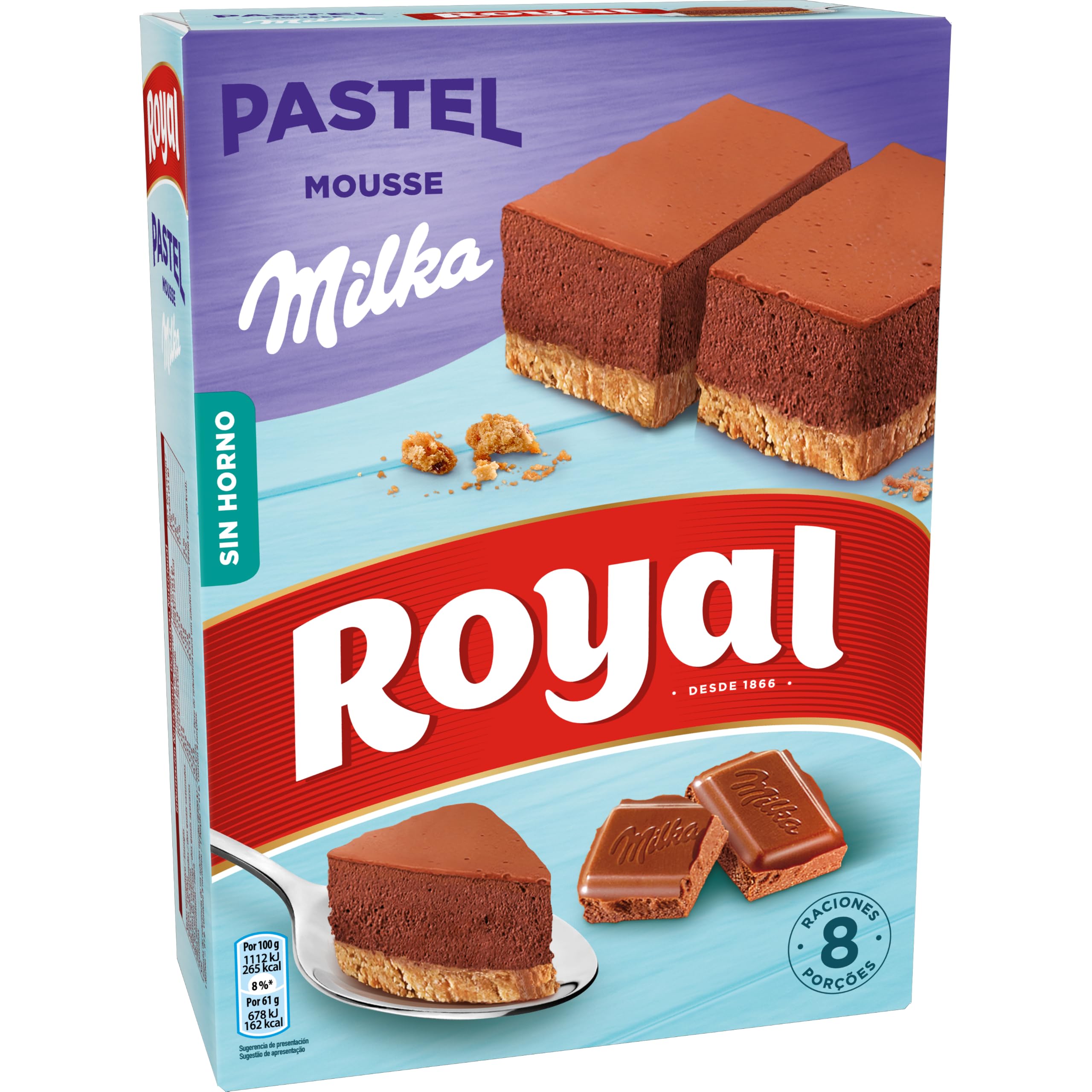 Royal Pastel Mousse de Chocolate Milka, Preparado en Polvo 8 Raciones, Pack 215 g