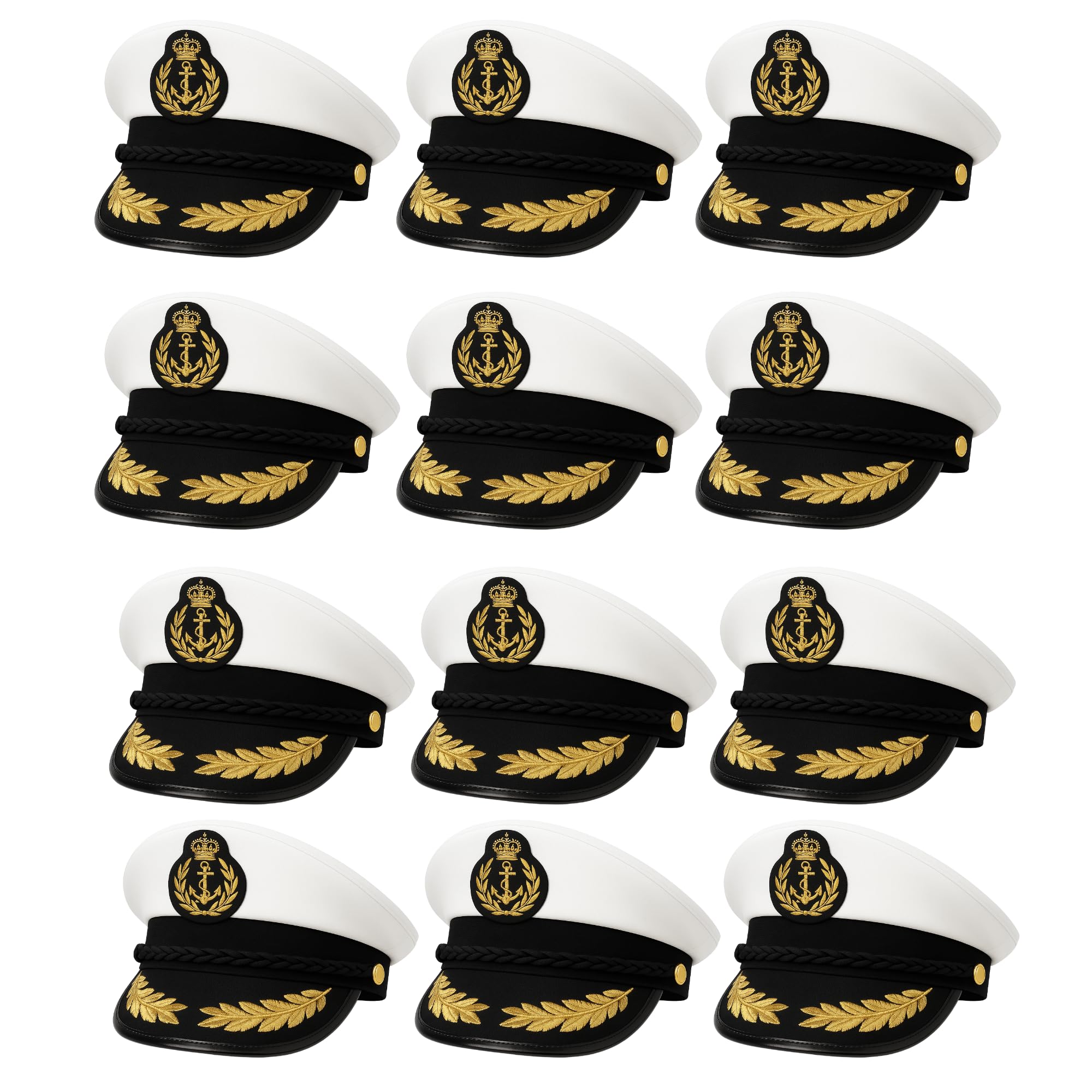 FNA FASHIONS Unisex Navy Captain Hat - Adult Size Marine Admiral Cap with Badge, Braid, and Laurel Details | Perfect for Men & Women, Boat Captain Costume Accessory (Captain Navy Hat, 12)
