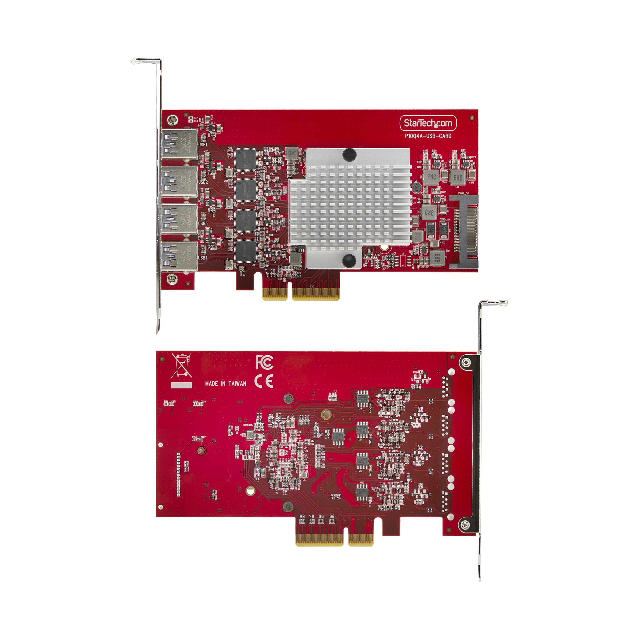 StarTech Carte PCIe USB-A 4 Ports 10Gbps, 4 Contrôleurs (P10Q4A-USB-CARD) | USB 3.2 Gen 2, Carte d'extension PCI Express 3.0, Alimentation SATA, Contrôleurs indépendants