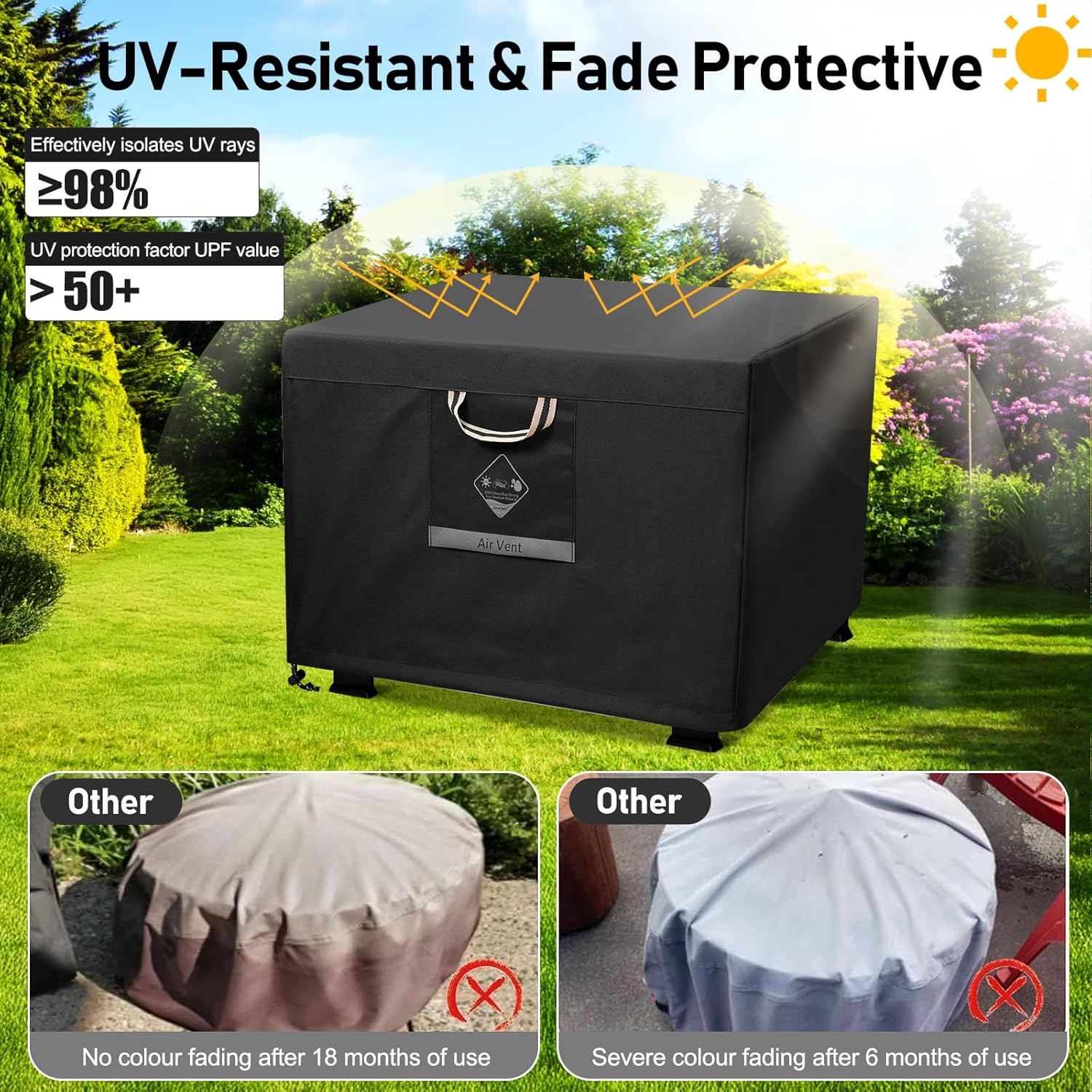 QH.HOME Fire Pit Cover Square Heavy Duty Fabric 100% Waterproof, Fits Outdoor for 29”,30 inch Fire Pit/Table Cover,Gas Fire Pit Cover (30”L x 30”W x 24”H,Black) - Image 5