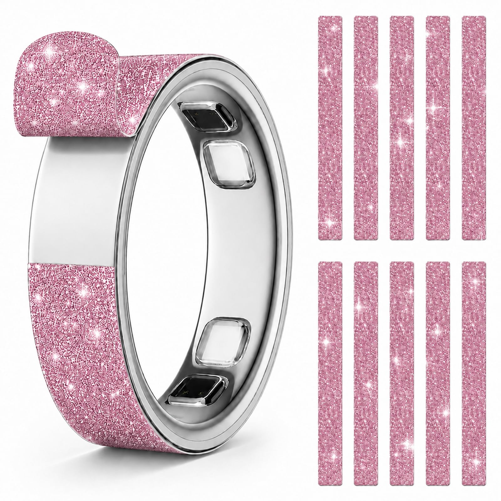 Photo 1 of 10 Pack Ultra-Thin Skin Cover for Oura Ring Gen 5, Anti-Scratch Protector Fancy Decorative Accessories Protective Film for Oura Ring 5 (Bling Pink, Size 8)