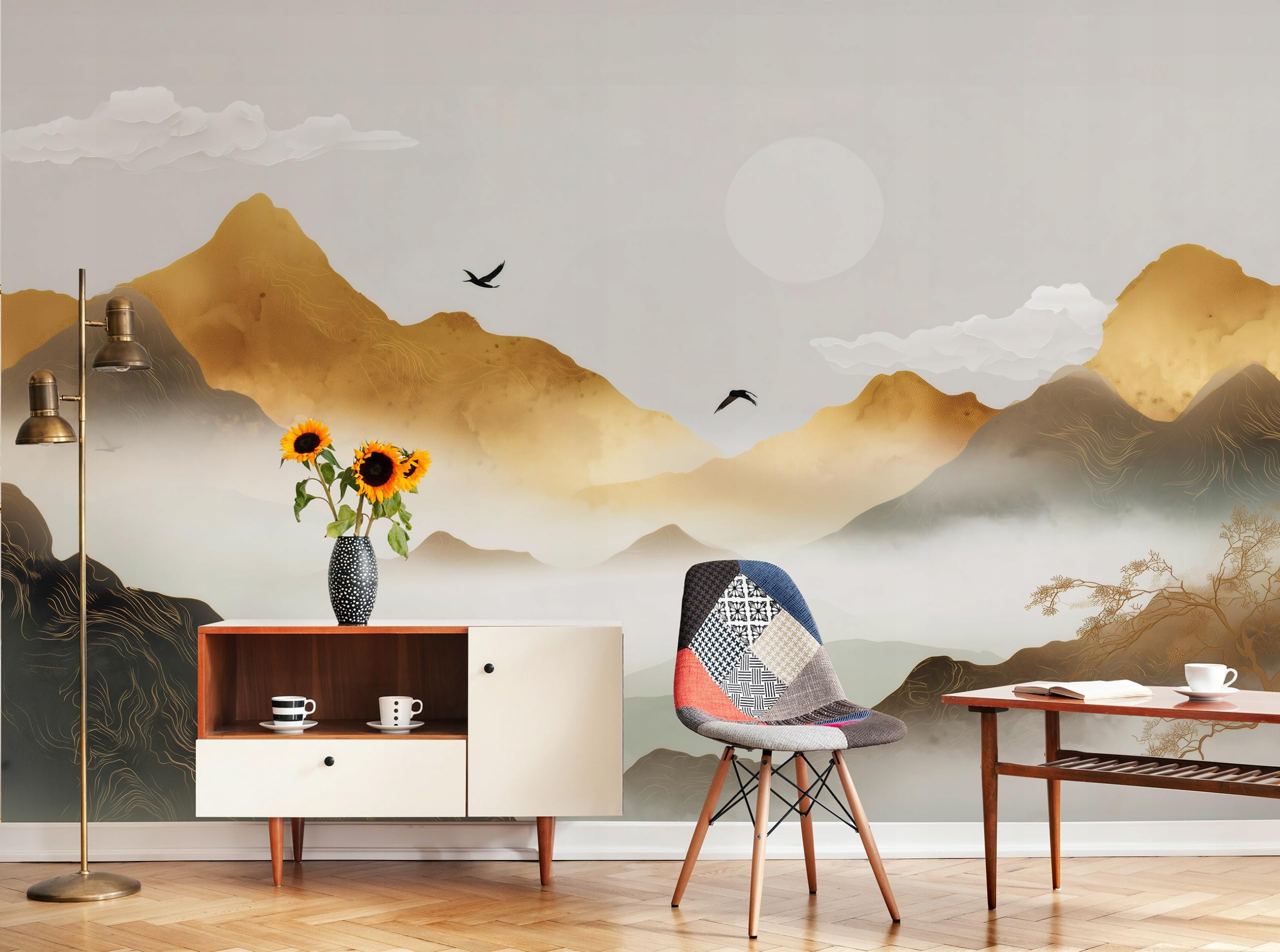WallArena - Carta da parati fotografica - Montagne 350x250 cm - Murale fotografico - Per soggiorno e camera da letto - Effetto 3D - con Colla - paesaggio grigio astratto