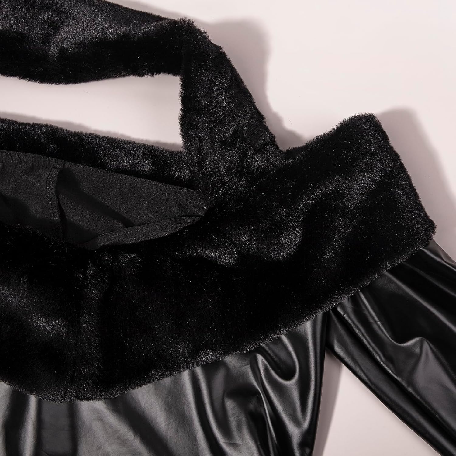 Women Sexy Faux Leather Mini Dress Faux Fur Patchwork Long Sleeve Bodycon Short Party Dress Club Outfits - Image 8