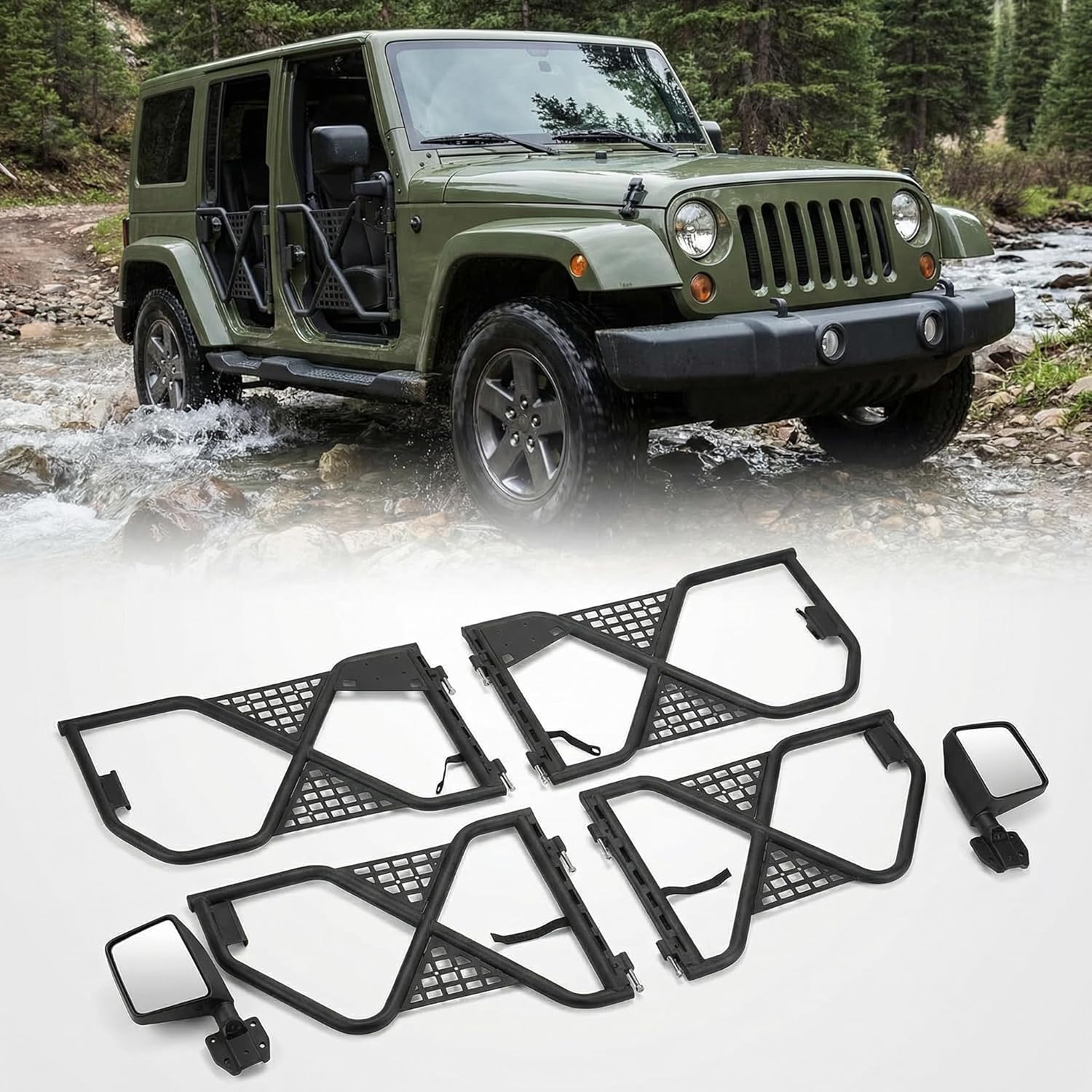 UYA Adjustable Tubular Doors with Military-Grade Mirrors Compatible with 2018-2024 Jeep Wrangler JL JLU 4-Door & Gladiator JT - Durable Steel, Easy Installation, Open-Air Experience
