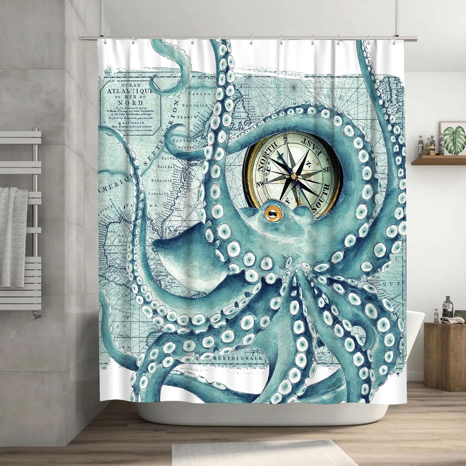 Tourrest Octopus Shower Curtain Nautical Kraken Bathroom