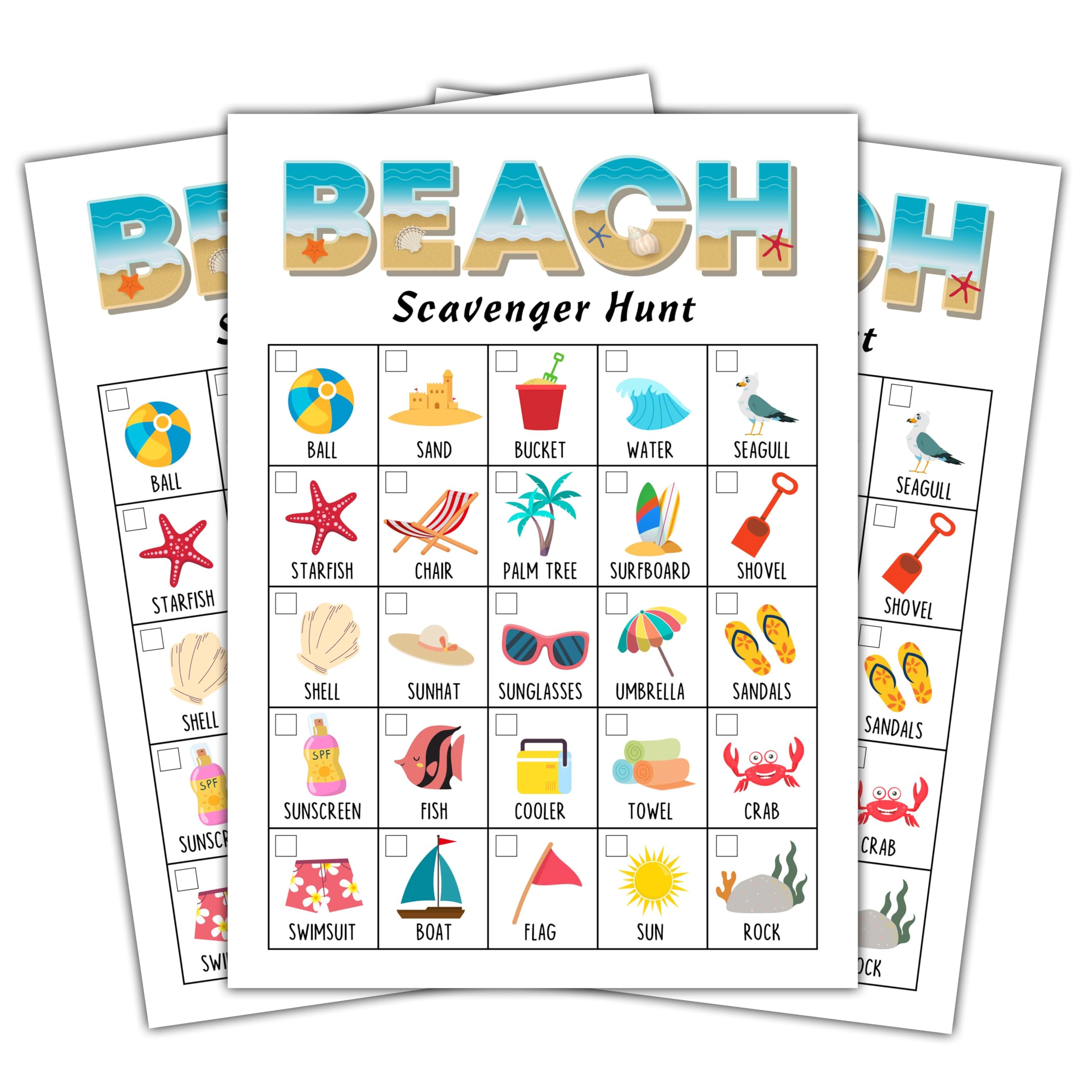 Foosproea Beach Scavenger Treasure Hunt Games Cards for Adults and Family, Outdoor Scavenger Hunts, Summer Family Holiday Party Games, Find and Seek Game Set -02
