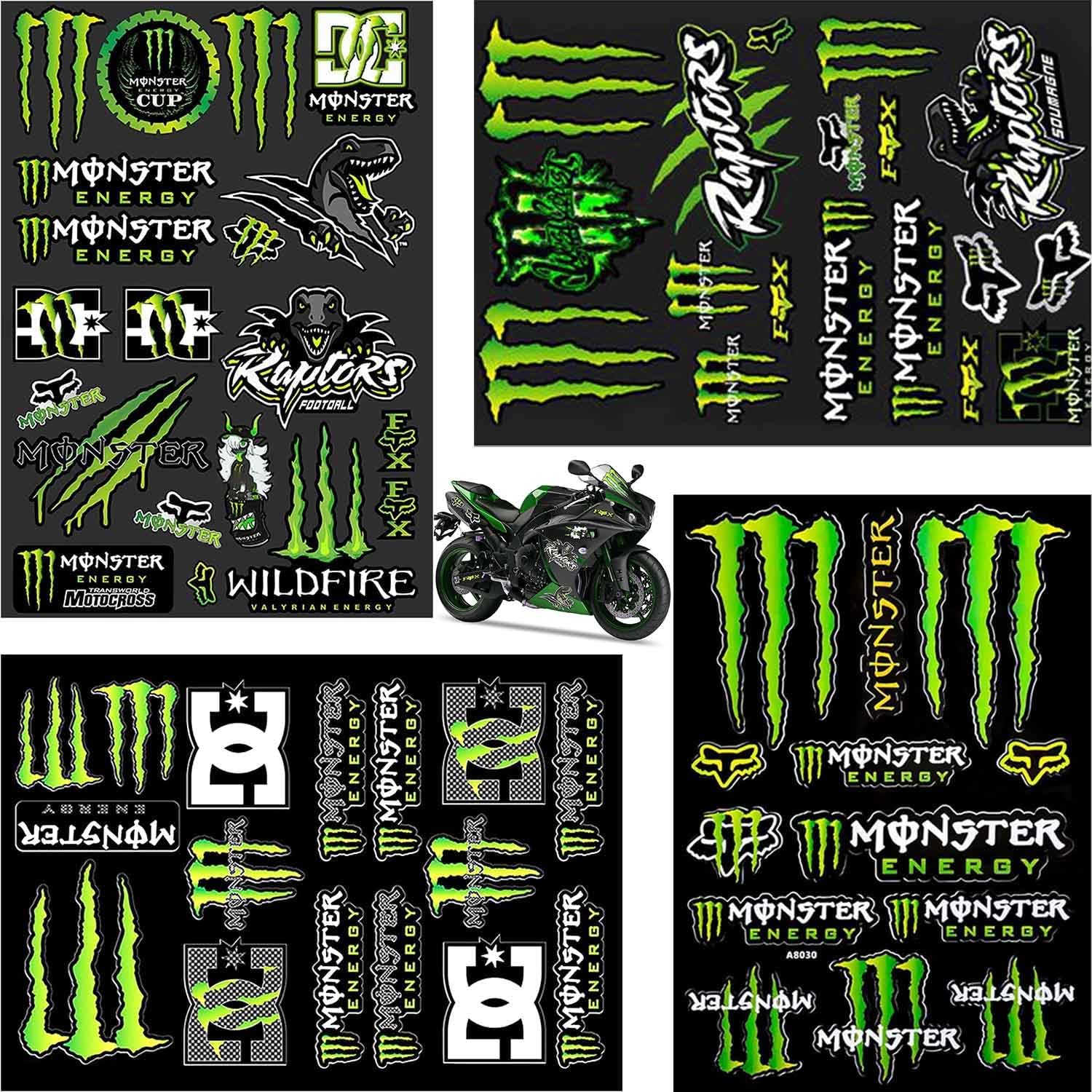 4-Piece Monster Energy Sticker Motorcycle Cool Motorcycle Helmet Sticker - High Quality Stickers for Motorcycles, Skateboard, Car and Off-Road Motorcycles (A、B) (A)