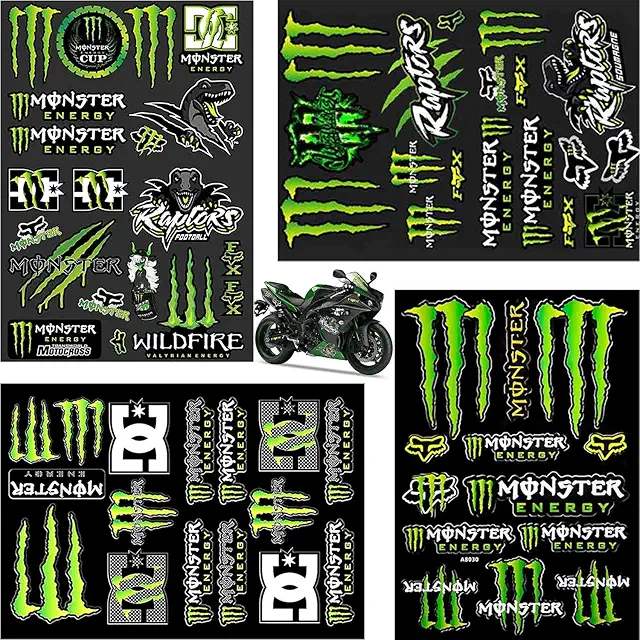 4-Piece Monster Energy Motorcycle Stickers - Coola Klistermärken for Helmets & Vehicles