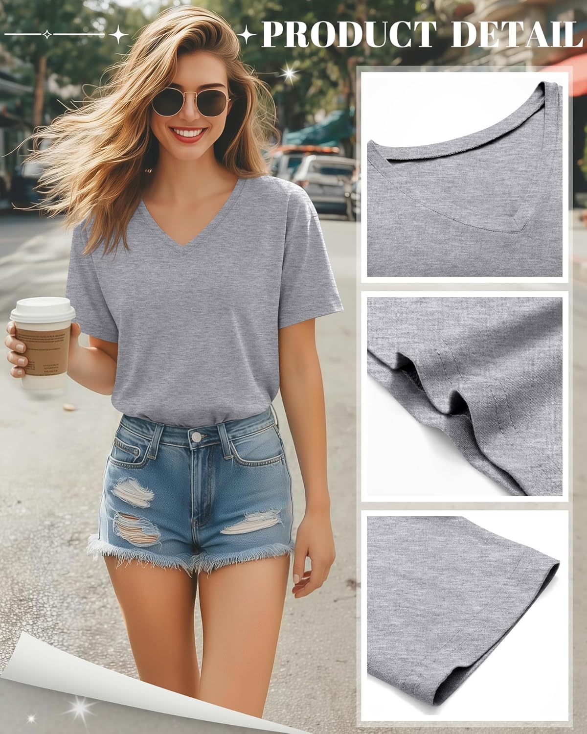 Huukeay Womens 5 Pack V Neck Basic Tees Comfortable Casual Short Sleeve T Shirts Solid Color Tops for Summer Flat Hem - Image 6