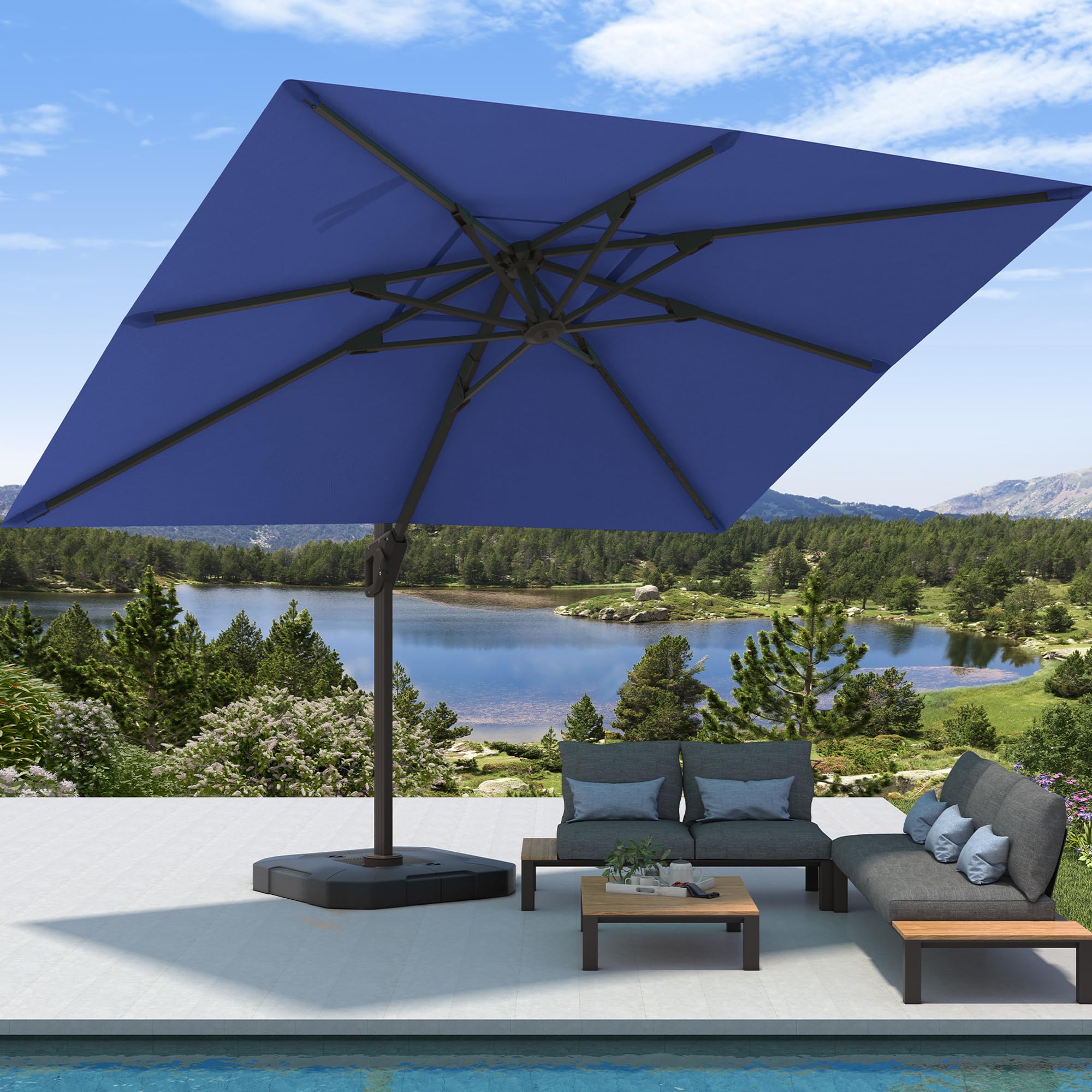 costco rectangular patio umbrellas 10' x 13' Wood-Look Seasons Sentry Cantilever Umbrella
