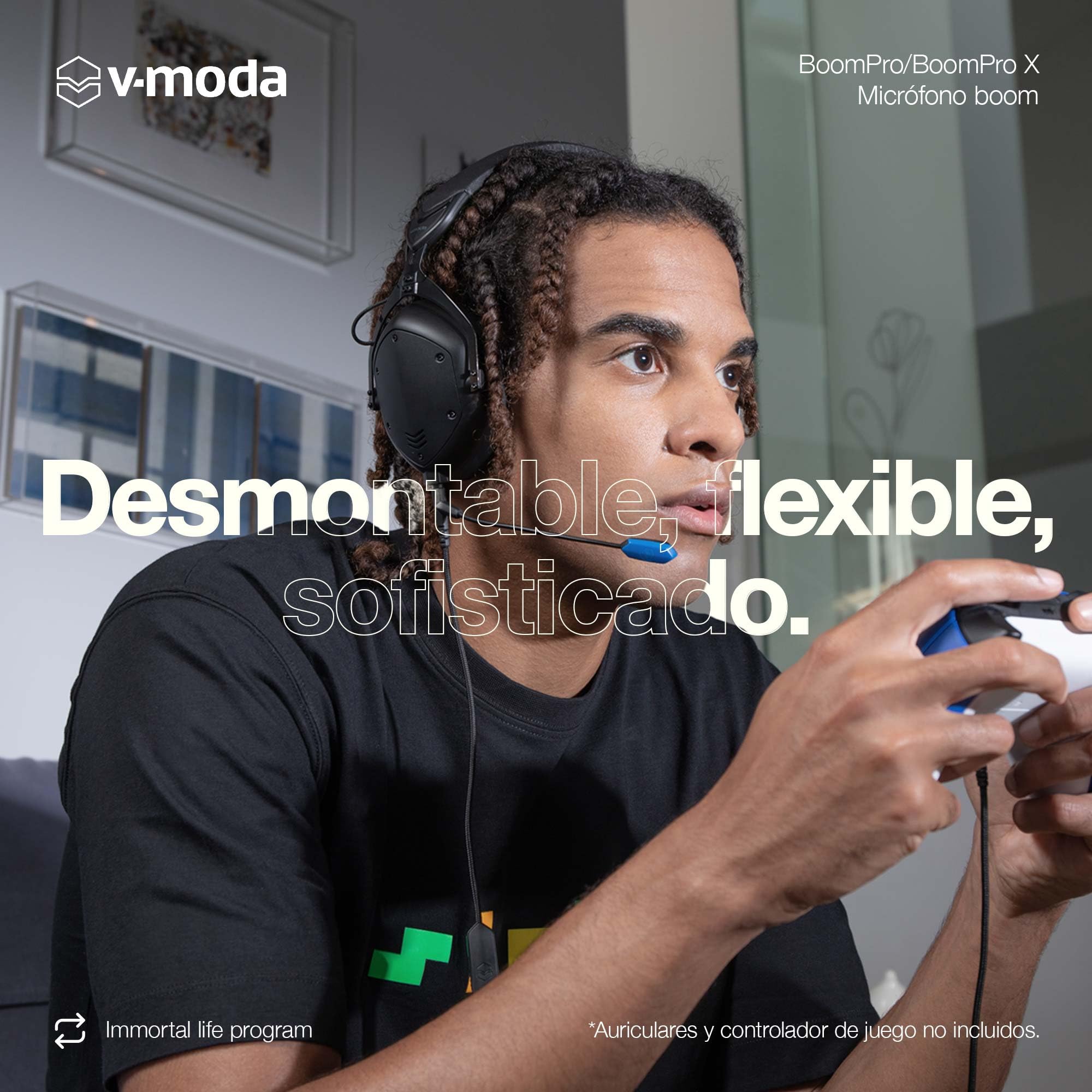 Micrófono V-Moda BoomPro X | para Gaming y comunicación | con Cable - Jack de 3,5 mm | Boom Flexible | Controlador de Pinza con botón de Silencio y Rueda de Volumen | Negro