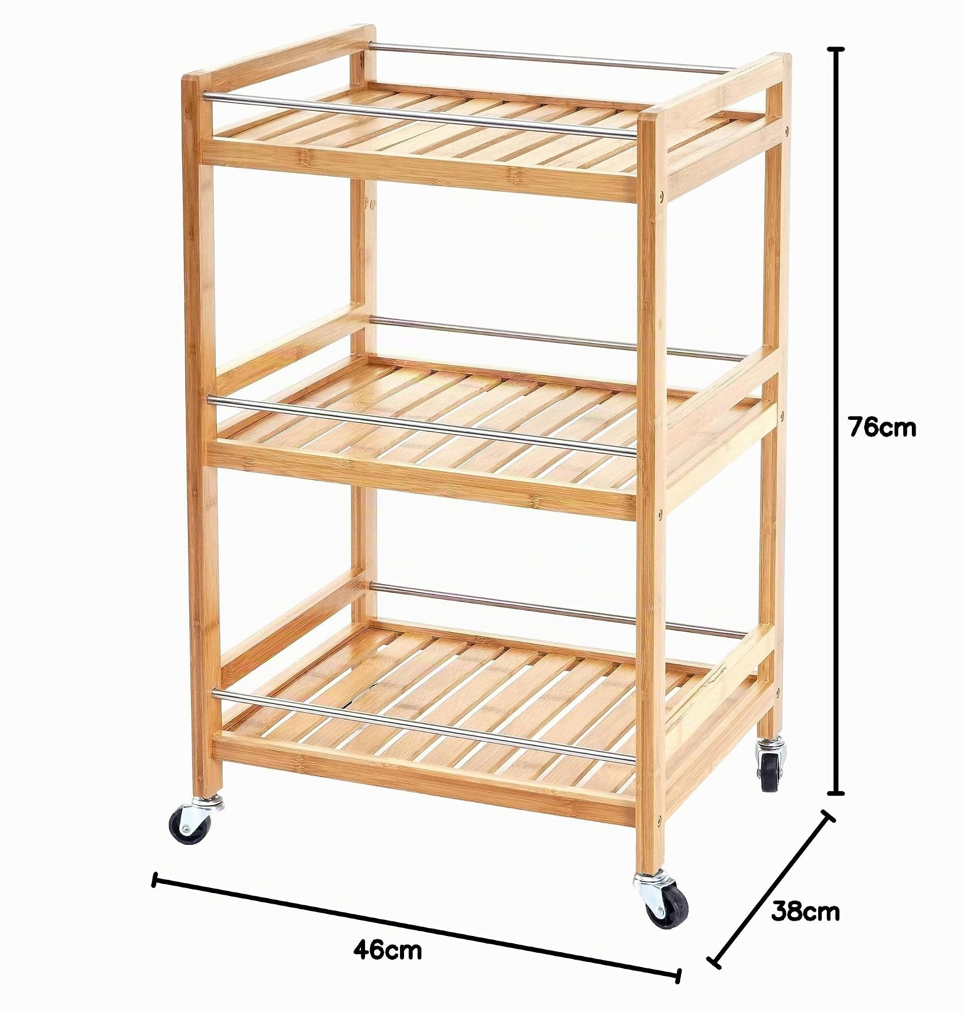 Mendler Chariot de Service HWC-D91 Bambou 76x46x38cm