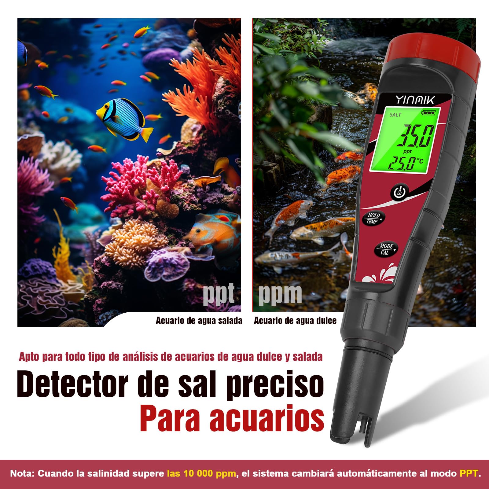 YINMIK Medidor de pH y Cloro Probador de Salinidad para Piscina Agua Salada