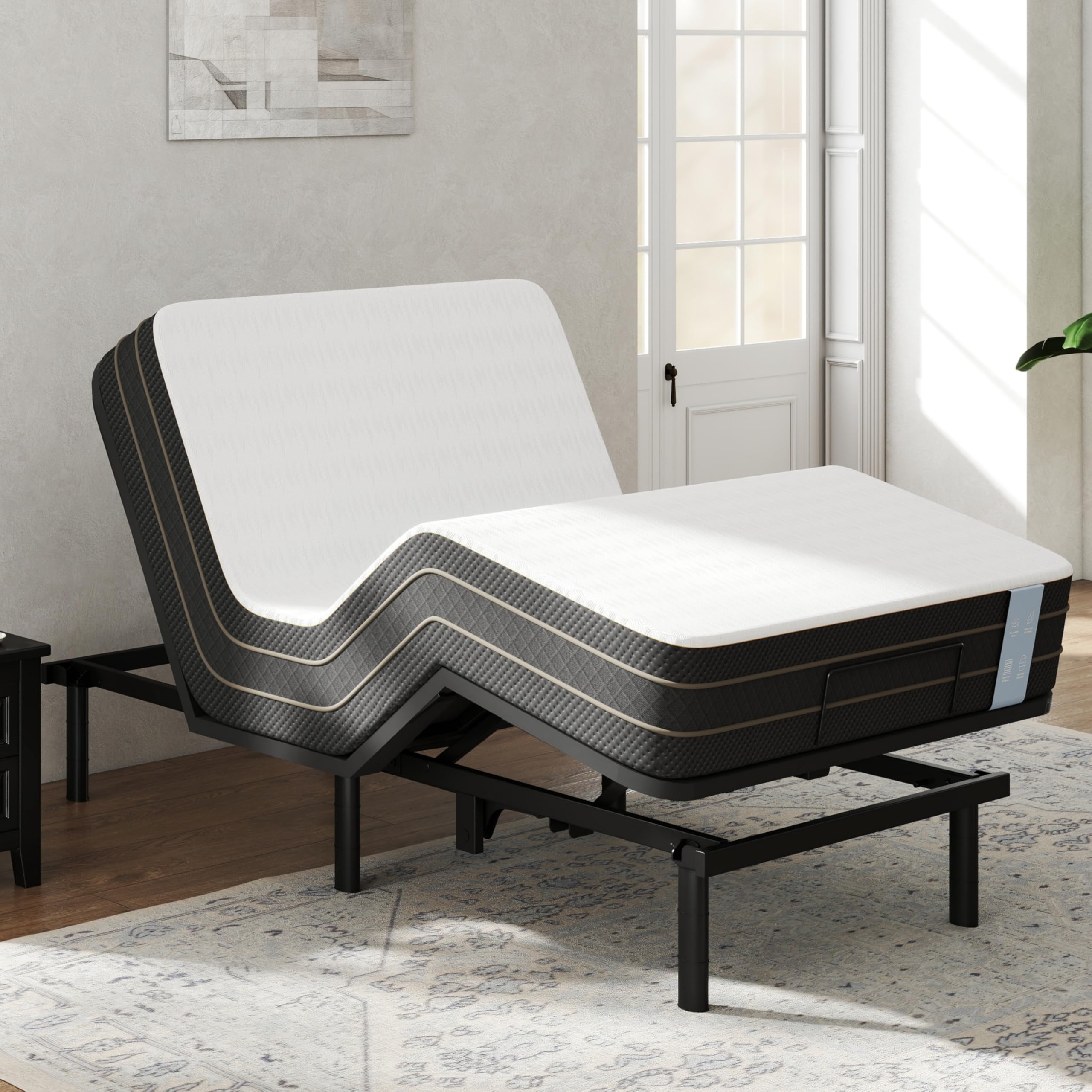 FLEXISPOT Twin XL Adjustable Bed Frame Base with 10 Inch Gel Memory Foam Mattress, Simultaneous Head & Foot Incline, Viscose from Bamboo, Medium Firm,