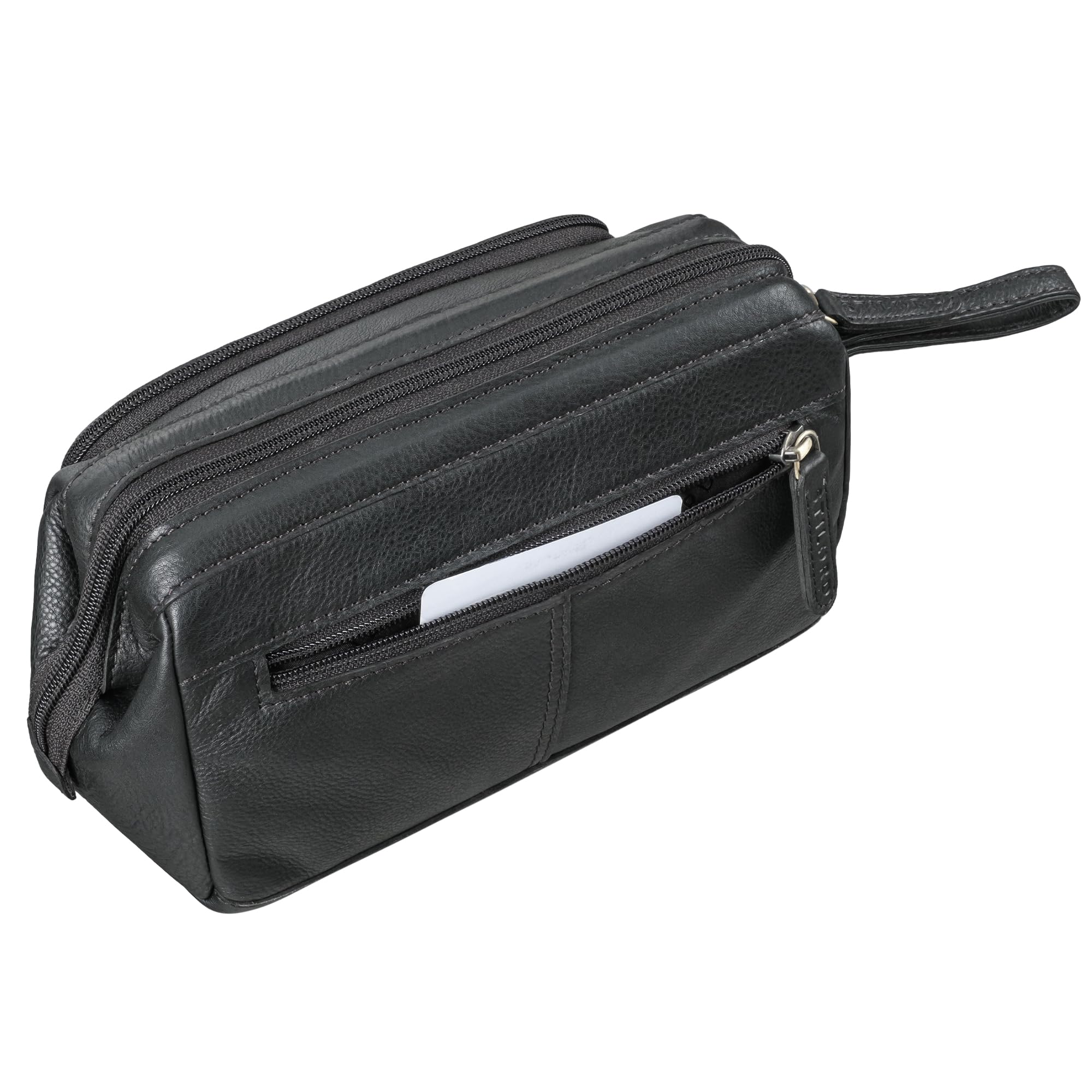 STILORD Henry Kosmetiktasche und Kulturbeutel aus Leder für Damen und Herren, große Waschtasche mit Fächern und Trageschlaufe Farbe:schwarz