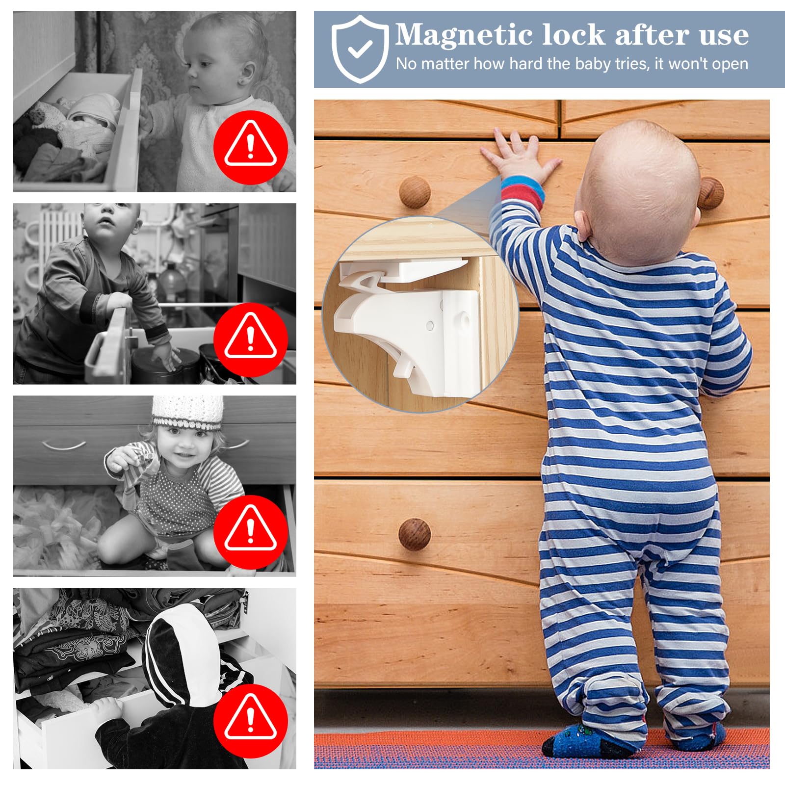 Cerradura magnética para armario de seguridad para bebés, 20 cerraduras con 4 llaves, cierre magnético para niños, seguro invisible para armarios y cajones