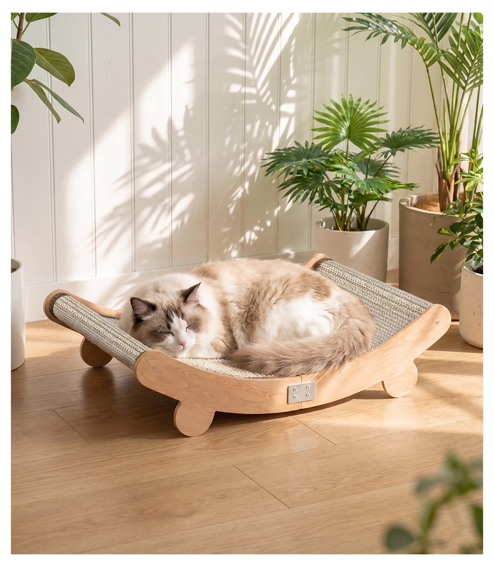 Mordraoe Cat Scratching Board Solid Beech Wood: Sisal Pad Cat Scratcher Bed Mat Upgraded 160° Curved Design, Scratch Lounger Chair Furniture for Indoor Large Small Cats, Kitten Sleeping Nest Bed