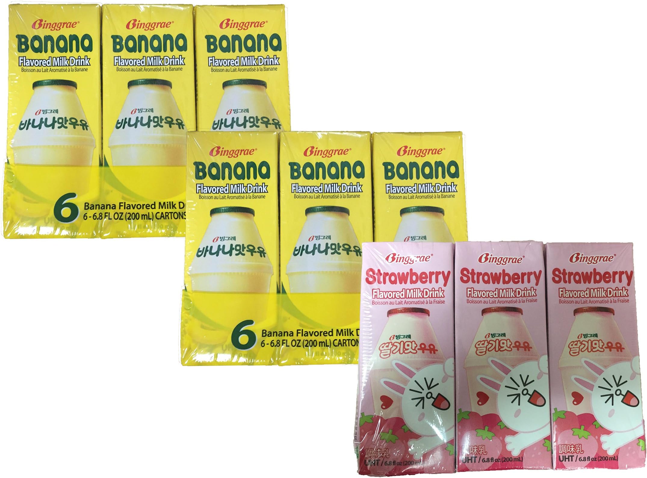 Binggrae Banna Flavor Milk and Strawberry Flavor Milk (2 Banana 1 Strawberry)
