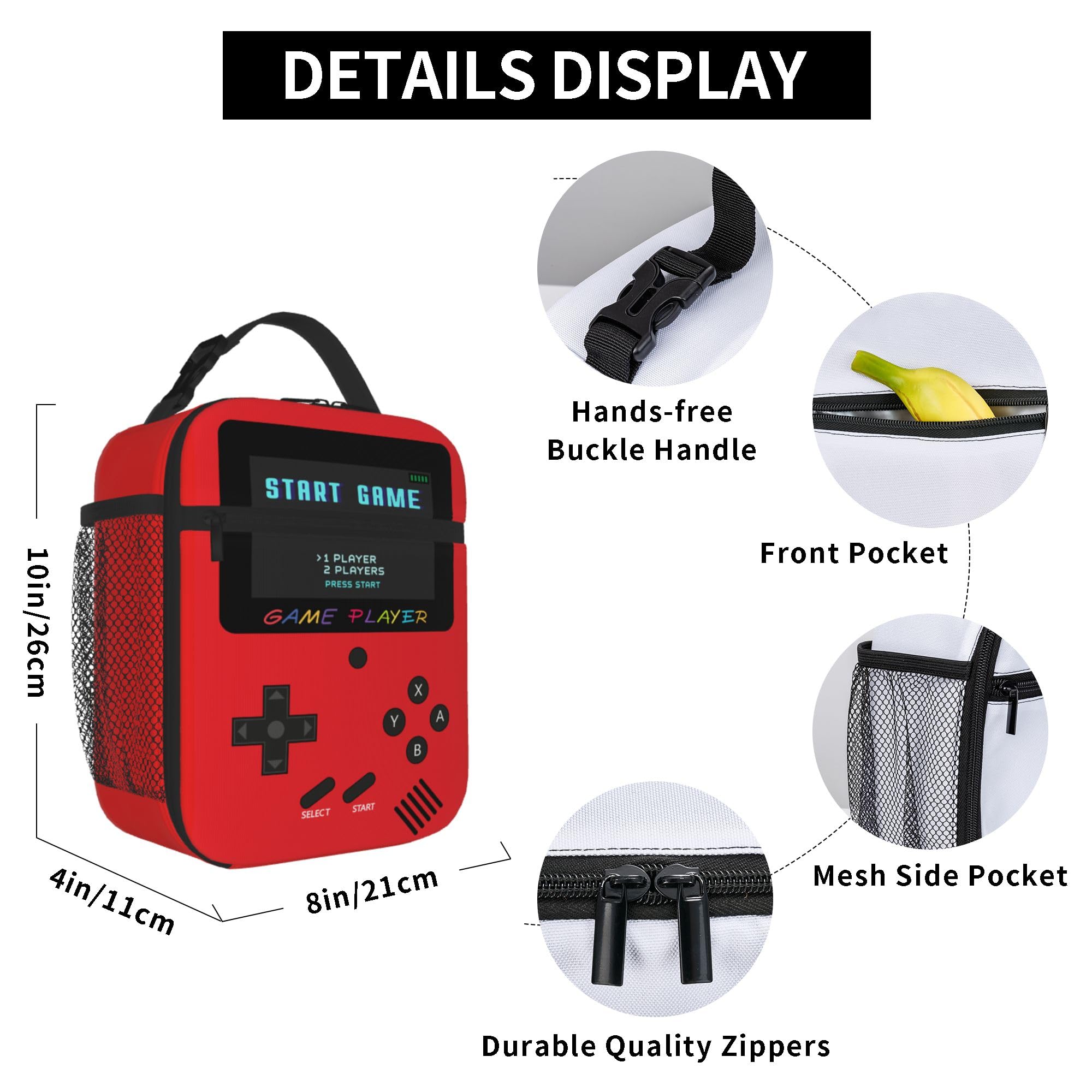 Lonchera para niños, consola de juegos para niños, lonchera aislada, reutilizable, portátil, para adolescentes, niños, escuela