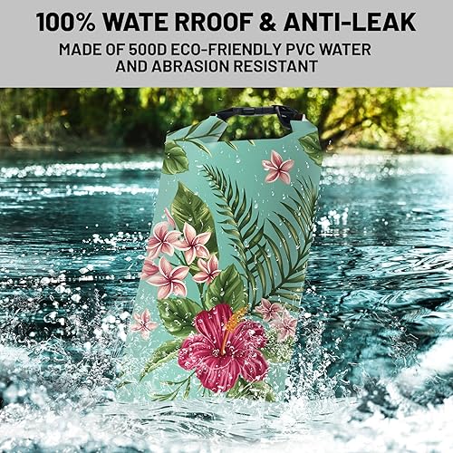 Miniatura 2 de Bolsa seca impermeable, mochila impermeable de hibisco de acuarela tropical de verano de 5L10L20L, bolsas flotantes y ligeras para kayak, canotaje,