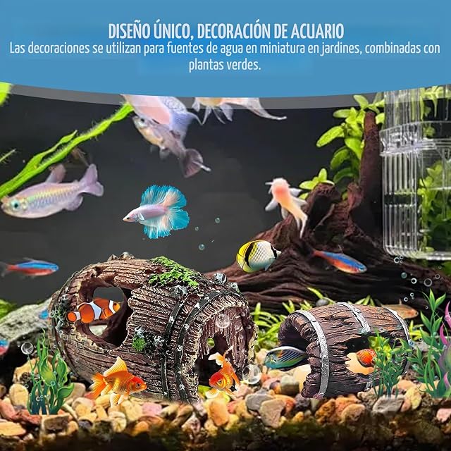 Foto 4 de 7 de CUVZORA 2 piezas de decoración para acuario, tronco de árbol, simulación de musgo, resina