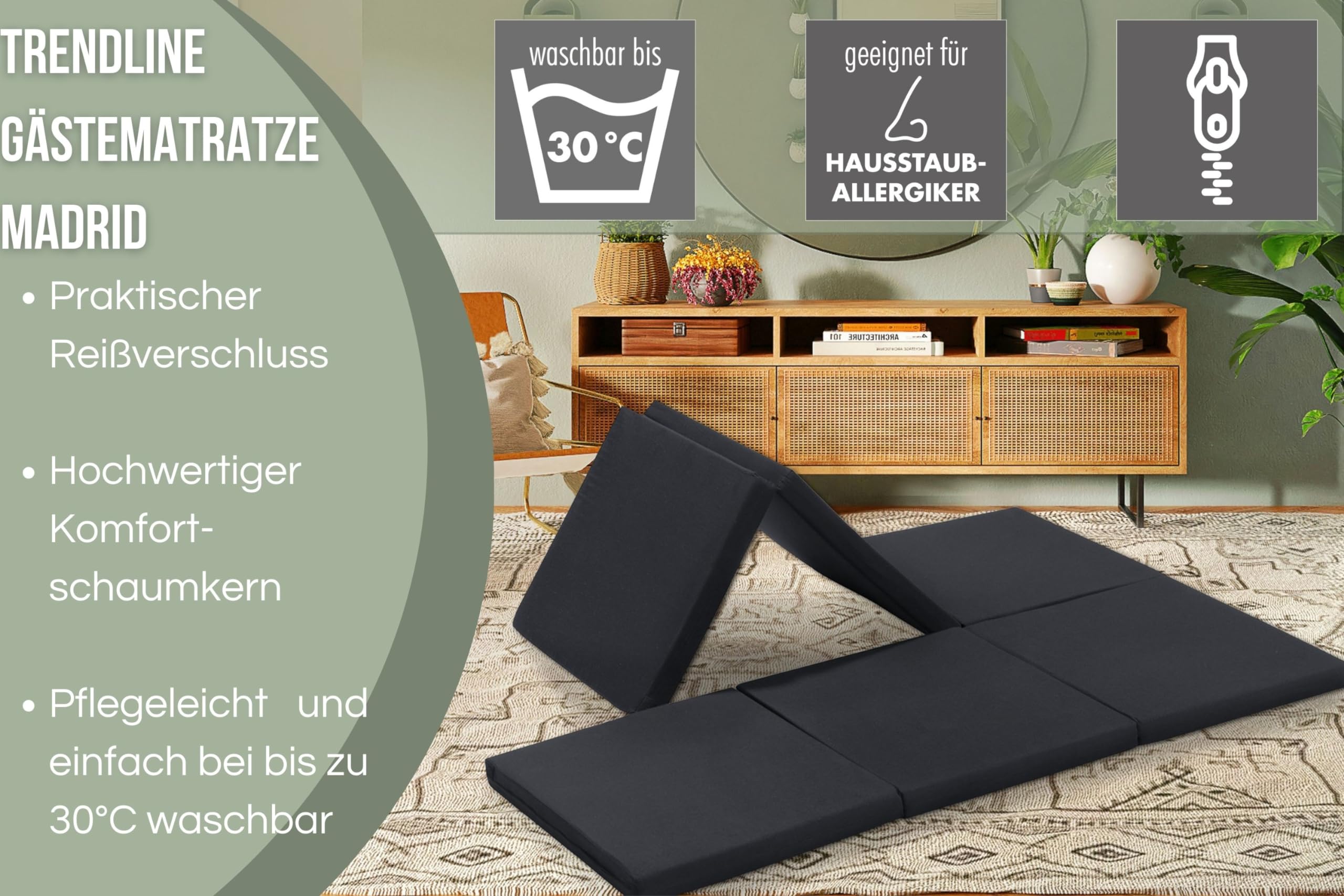 Badenia Trendline Gastenmatras, 3-delige vouwmatras met duurzame microvezel overtrek, Öko-Tex gecertificeerd, 190 x 60 cm, rood, geproduceerd volgens Duitse kwaliteitsstandaard