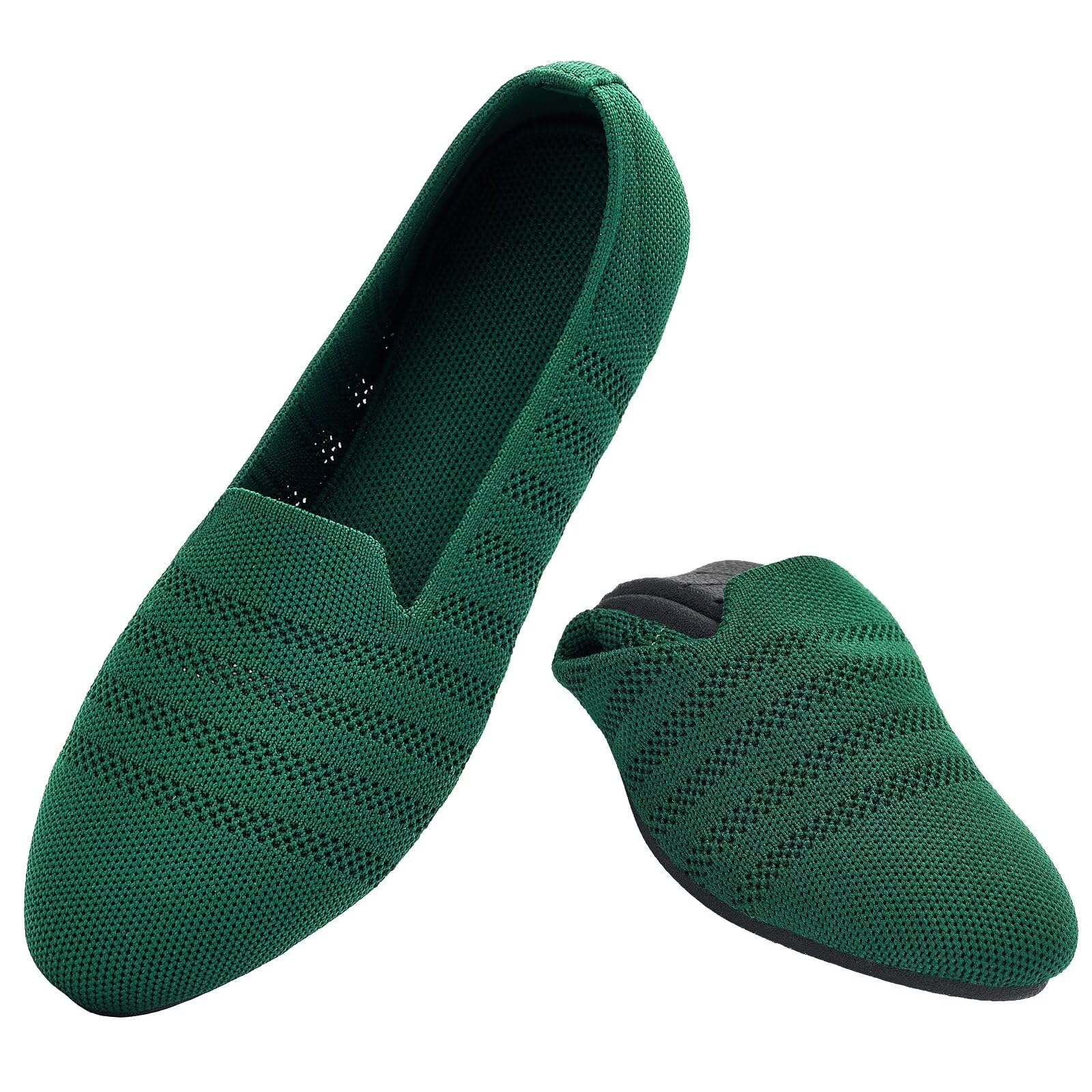 Puxowe Women's Round Toe Flats for Comfortable Daily Wear, Dressey Ballerina Slippers for Women - Slip On Knit Shoes Fol