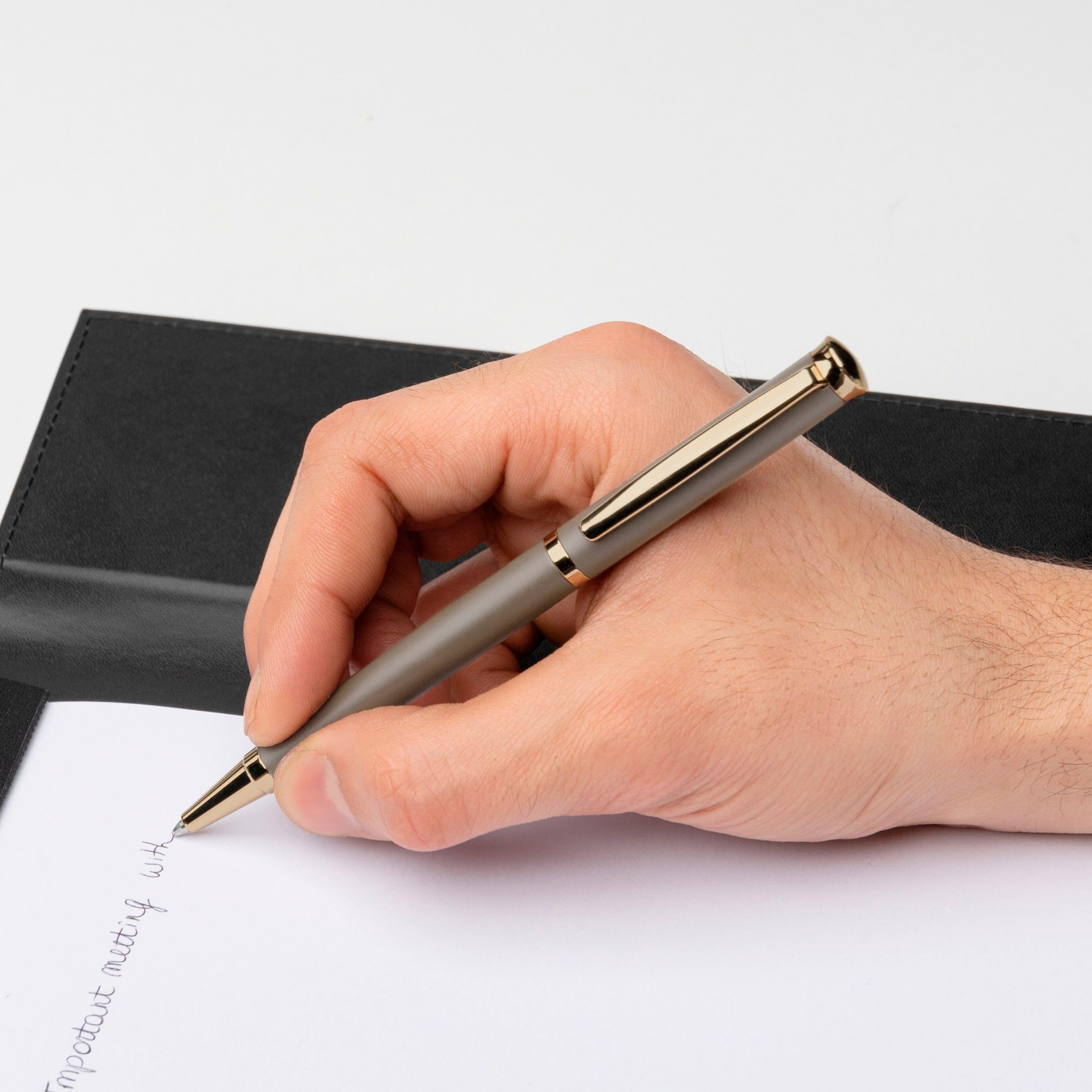 HUGO BOSS Sophisticated Matte Taupe Ballpoint Pen Made of Brass Pastel Grey Dimensions 9 8 x 136 mm — view 2
