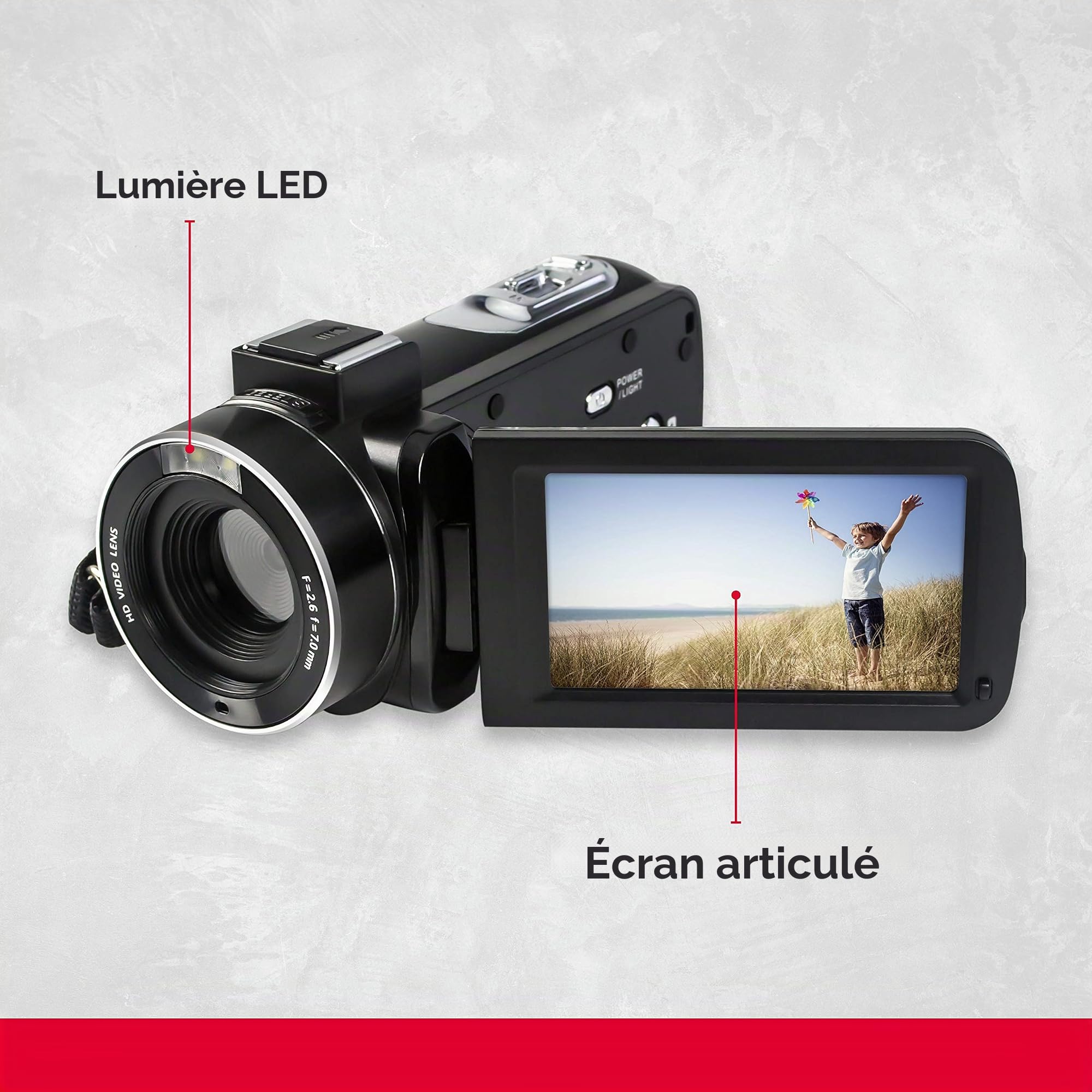 AgfaPhoto Realimove CC2700 – Caméscope Numérique, 2.7K, 24MP, Écran Tactile 3'', Zoom 18X, Télécommande, 2 Batteries Lithium - Noir