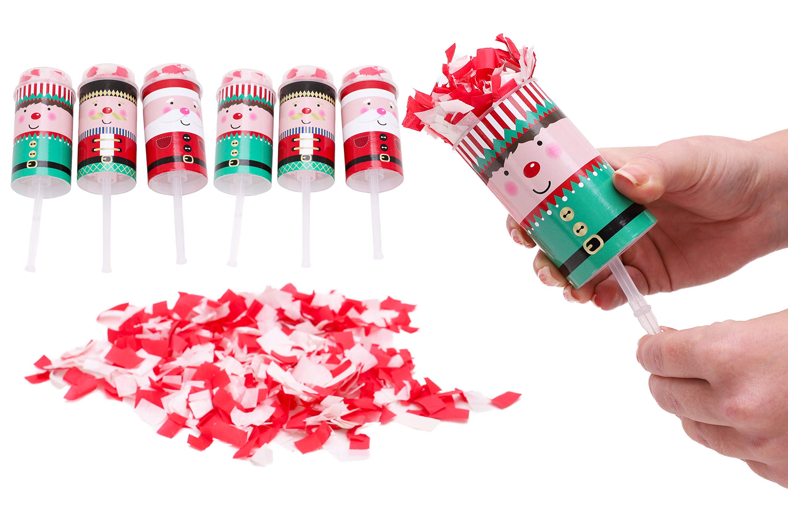 Toyland® Pack of 6-16cm Christmas Confetti Push Poppers - Party Decorations - Novelty Christmas Favour