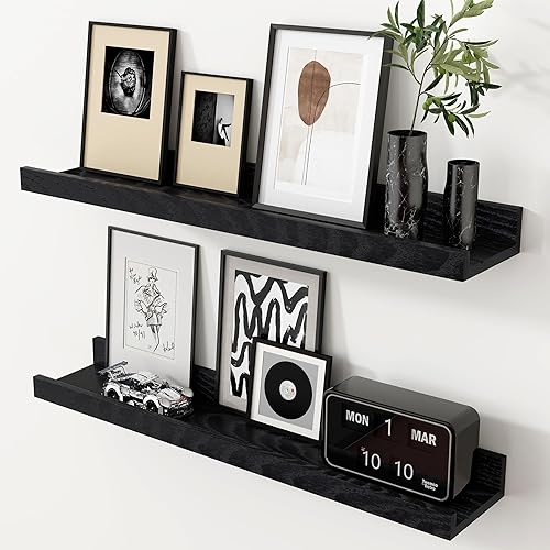 Axeman Juego de 2 estantes flotantes de roble de 24 pulgadas, estantes de madera maciza con borde para decoración de pared, almacenamiento,