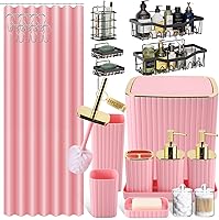 Vista 47 de Bathroom Accessories Set - 25PC Bathroom Sets with Shower Curtain and Rugs, Orange Bathroom Accessories with Trash Can, Soap Dispenser, Soap Dish &