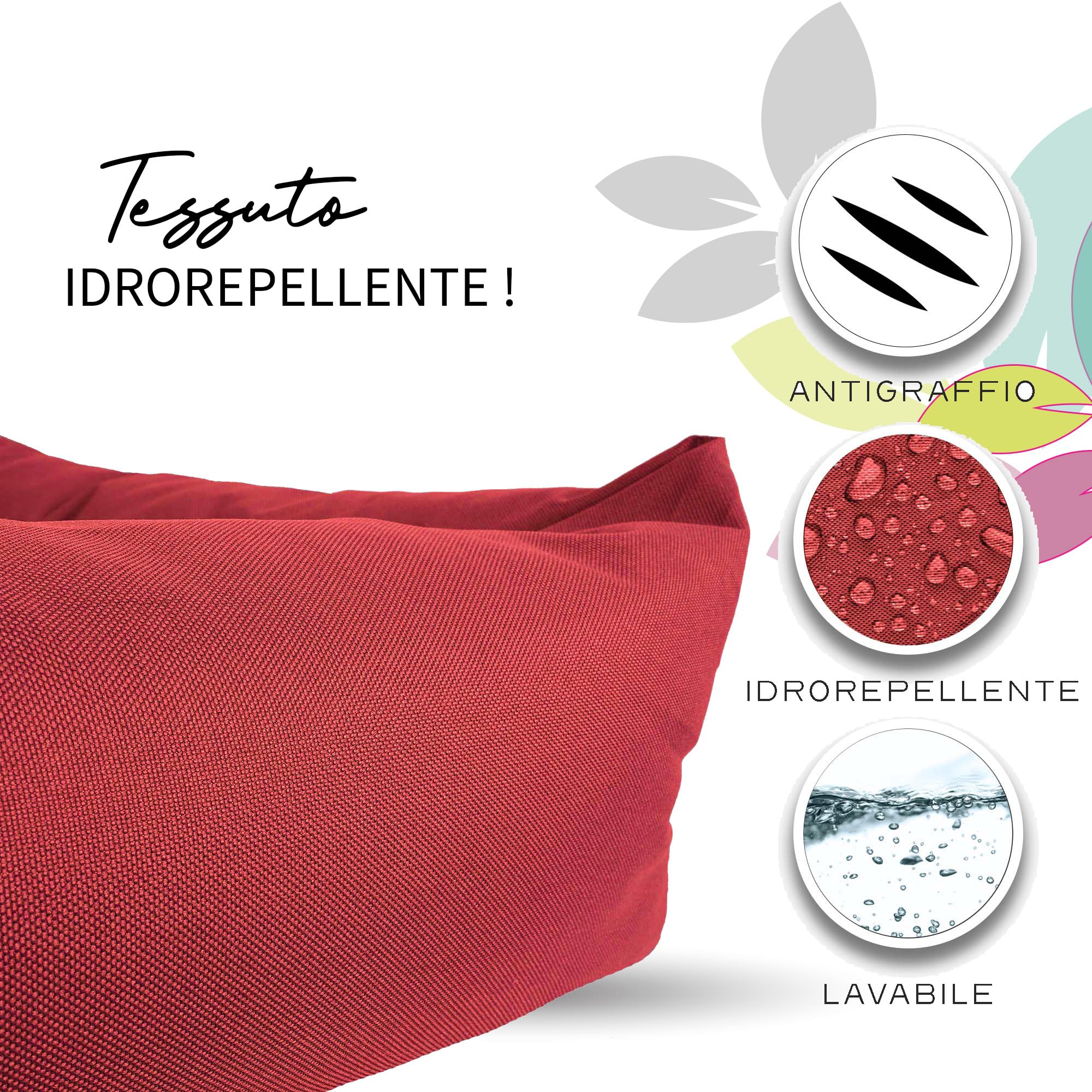 Crea Bed - Cuccia lettino per cani idrorepellente resistente ai graffi, realizzata a mano in Italia. Cuscino per Cane tessuto robusto per l'uso interno ed esterno.M/L |85 x 70 cm, BORDEAUX