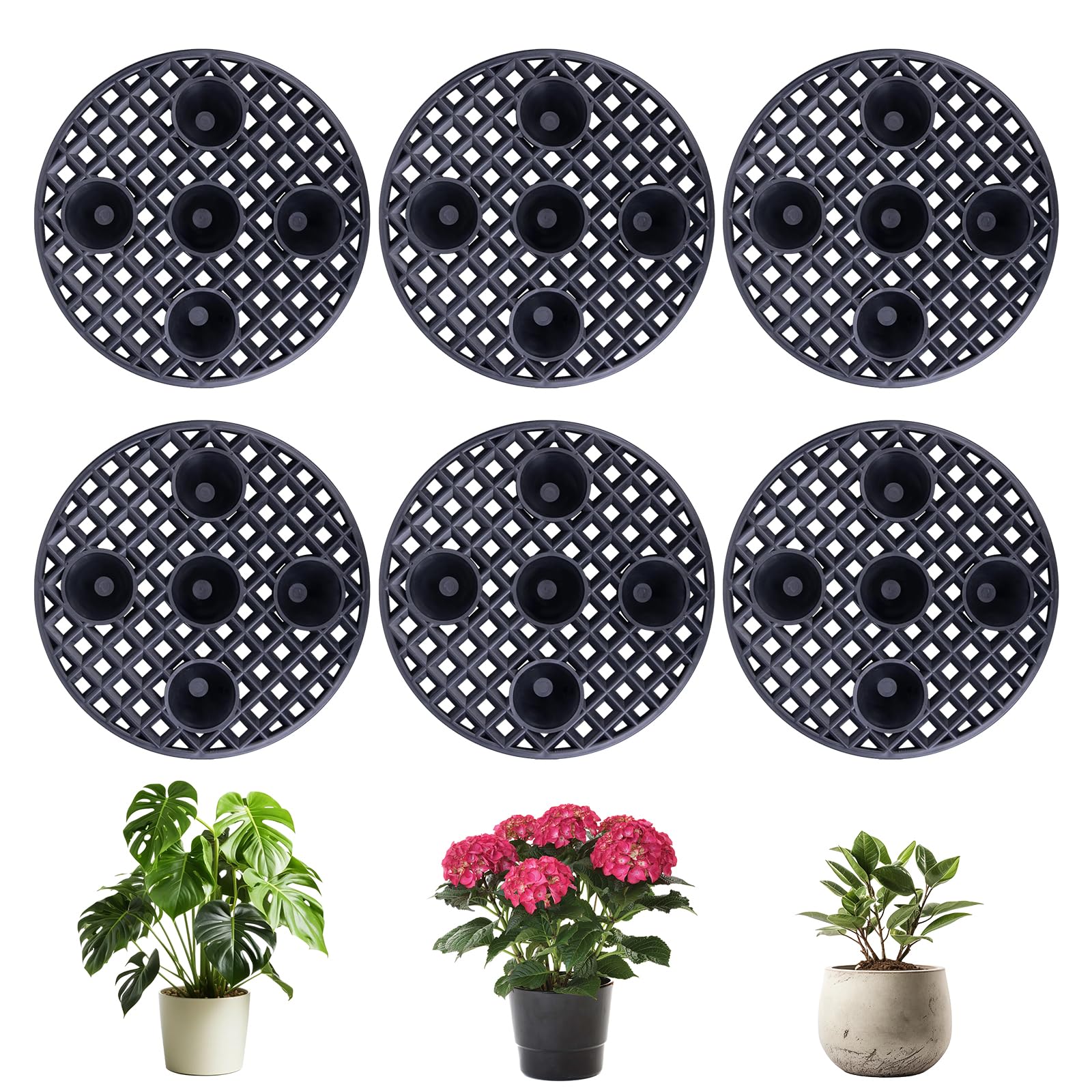 GAESHOW Lot de 6 Élévateurs Pot Fleurs Maille Pad, Pots de Fleurs en Maille, Grille pour bonsaï, Soucoupe en Plastique pour l'intérieur et l'extérieur, Grille de Drainage (20cm)