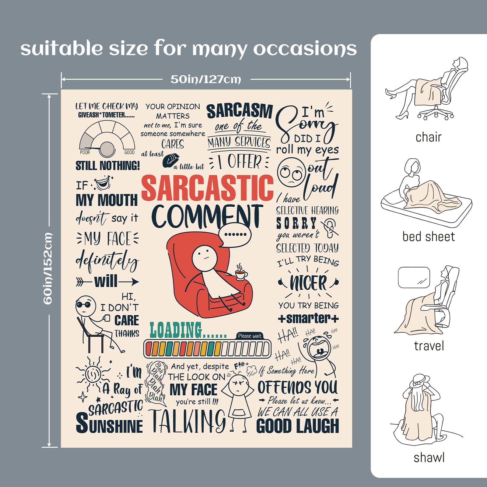 Funny Blanket, Funny Birthday Gifts for Women, White Elephant Gifts for Adults, Funny Gifts for Friends Coworker, Sarcastic Gift for Woman, Sarcastic Comment Blanket 60”x50”