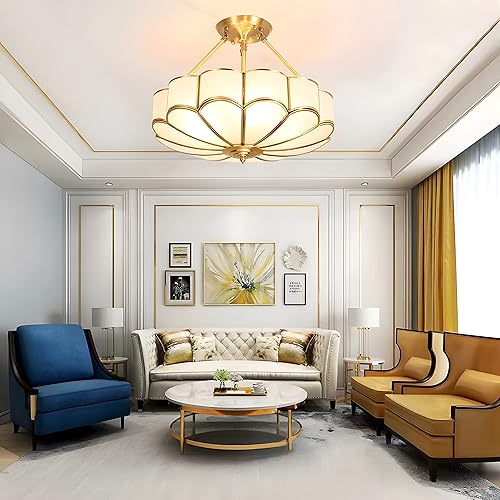 -Lámpara de techo semiempotrada de 4 luces, lámpara de latón con pantalla de vidrio esmerilado, lámpara de comedor dorada, lámpara de techo moderna disponible en Yaxa Costa Rica