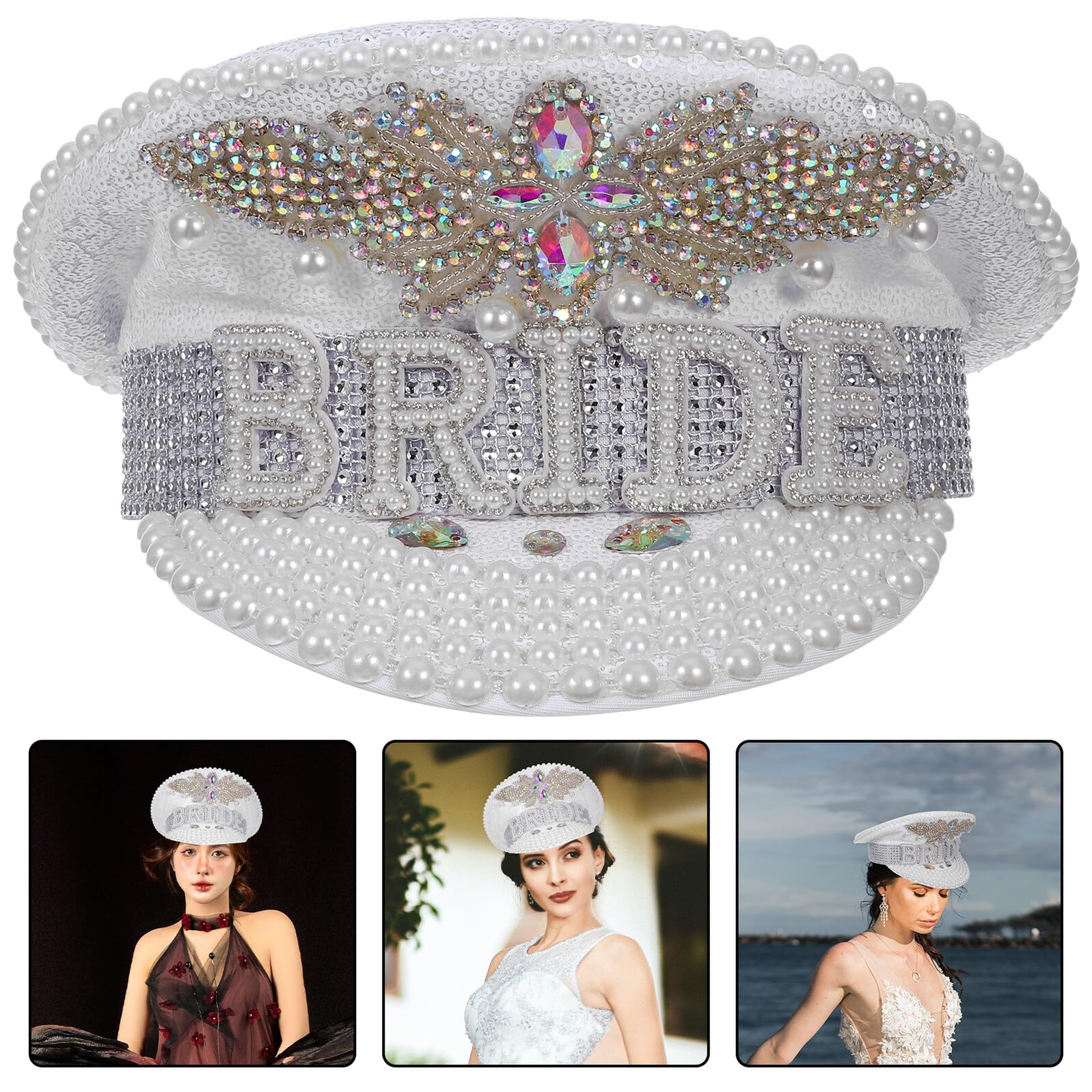 Cappello da Capitano da Donna Strass Glitterati, Copricapo da Sposa Scintillante per Addio al Nubilato e Feste a Tema Yacht, Accessorio Elegante per Matrimoni e Celebrazioni