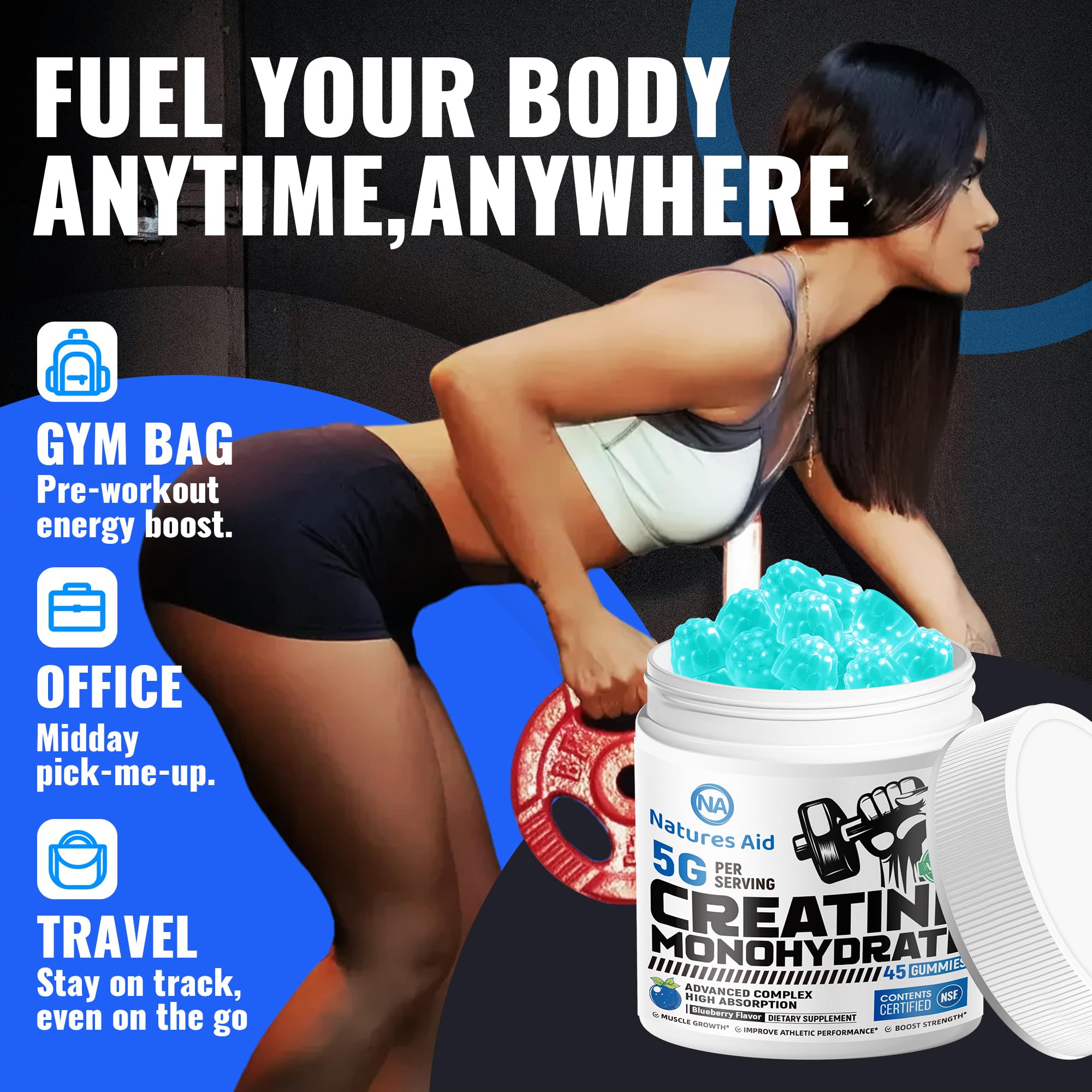 Creatine Monohydrate Gummies, NSF Certified Creatine Gummy, 5g Dose for Men & Women to Support Muscle, Strength, Recovery, Cognitive Health & Memory, Blueberry Flavor — Amazon image 7
