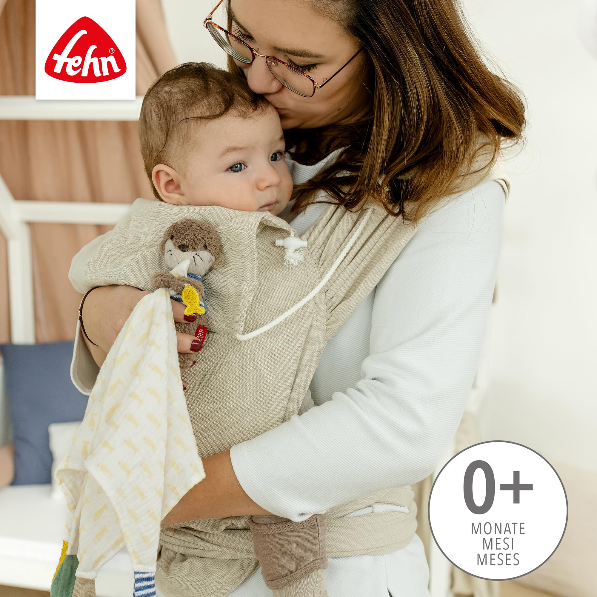 Fehn pañuelo de Muselina Nutria, Ayuda para Dormir y Peluche con Tela de Muselina de algodón y simpática Figura de Juguete, Tela de Peluche para bebés y niños pequeños a Partir de 0 Meses