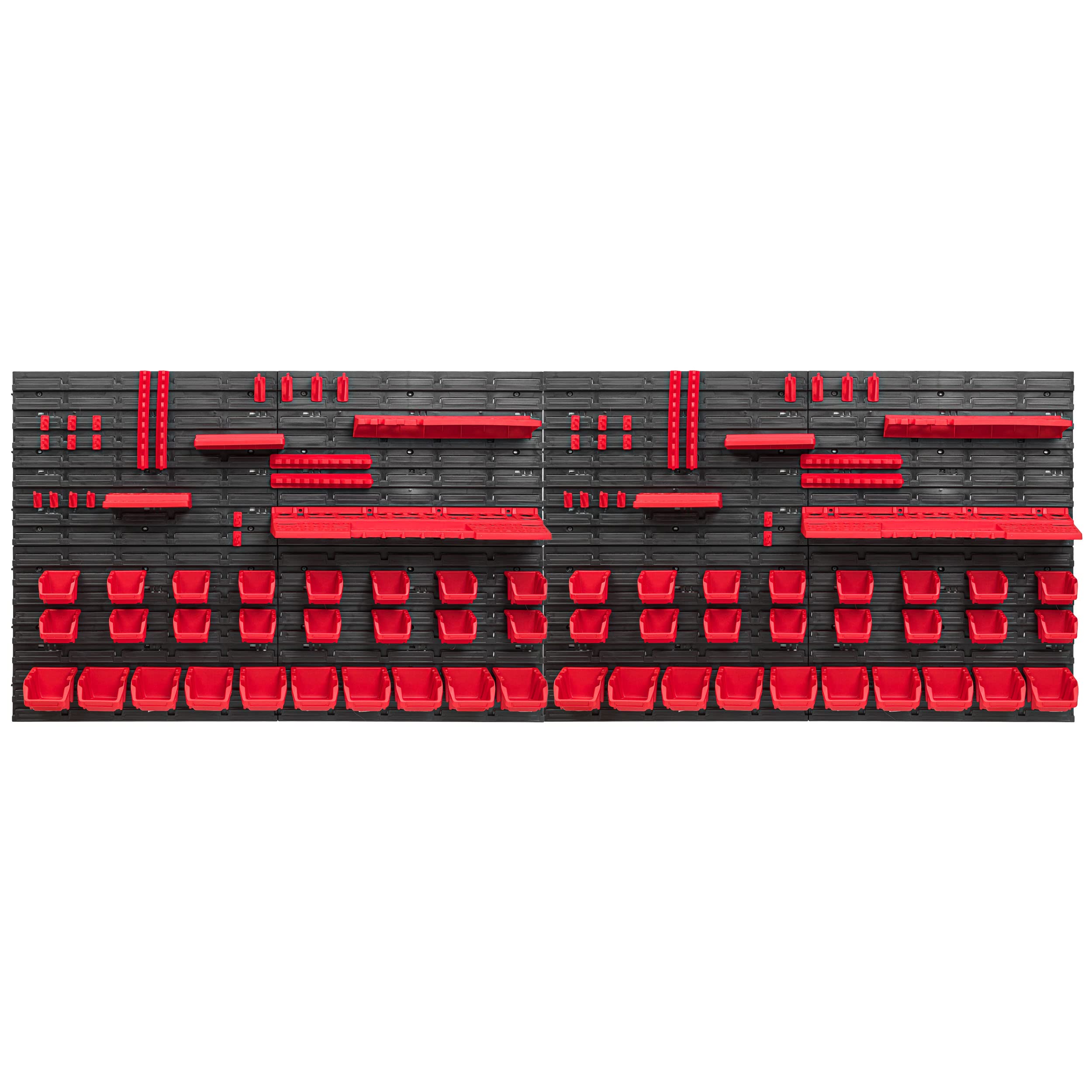 Scaffale da officina, 230 x 78 cm, 52 pezzi, con supporti per attrezzi e scatole impilabili, pannelli da parete, scaffali extra resistenti, per merci, garage, scaffali
