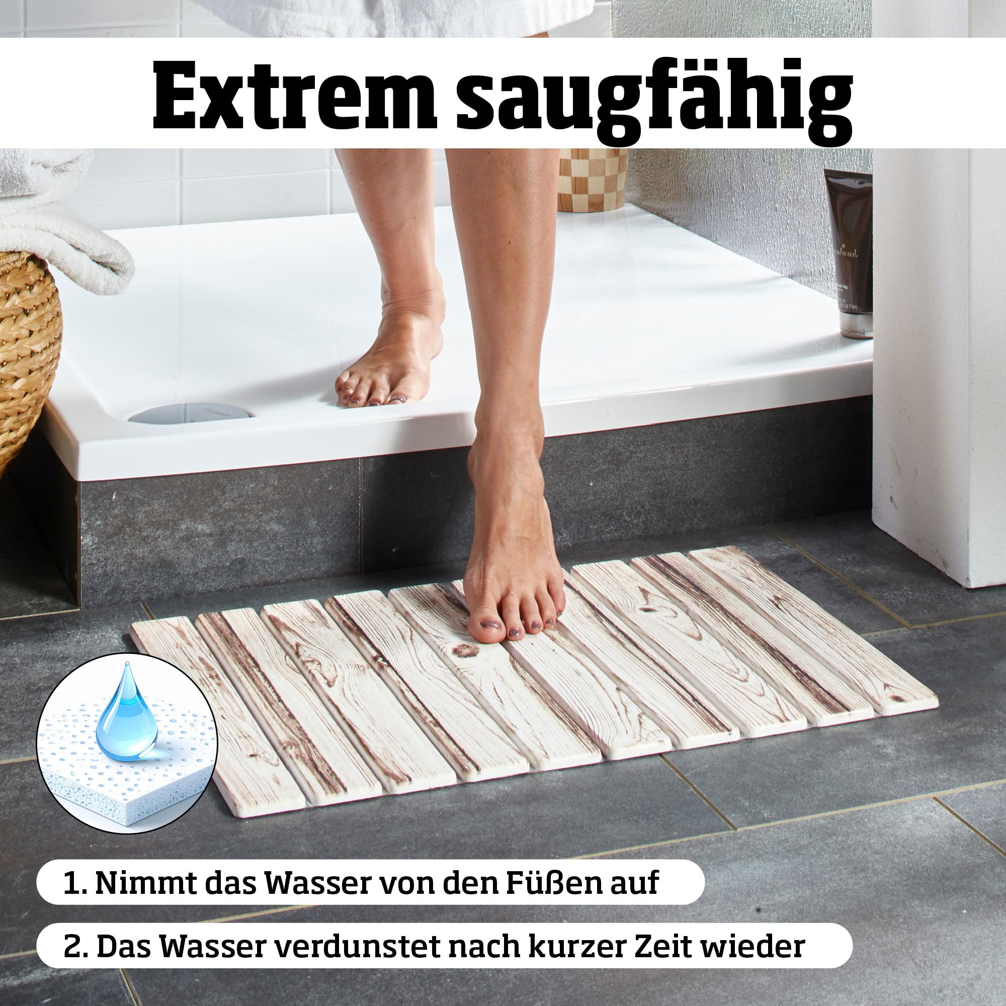 EUROtops Alfombra de baño de diatomeas – 60 x 39 cm (efecto madera)