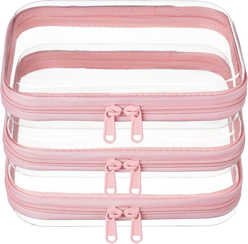 WELPIRT 3 Necessaires transparentes médias com zíper, formato rígido, rosa, modelo 3M