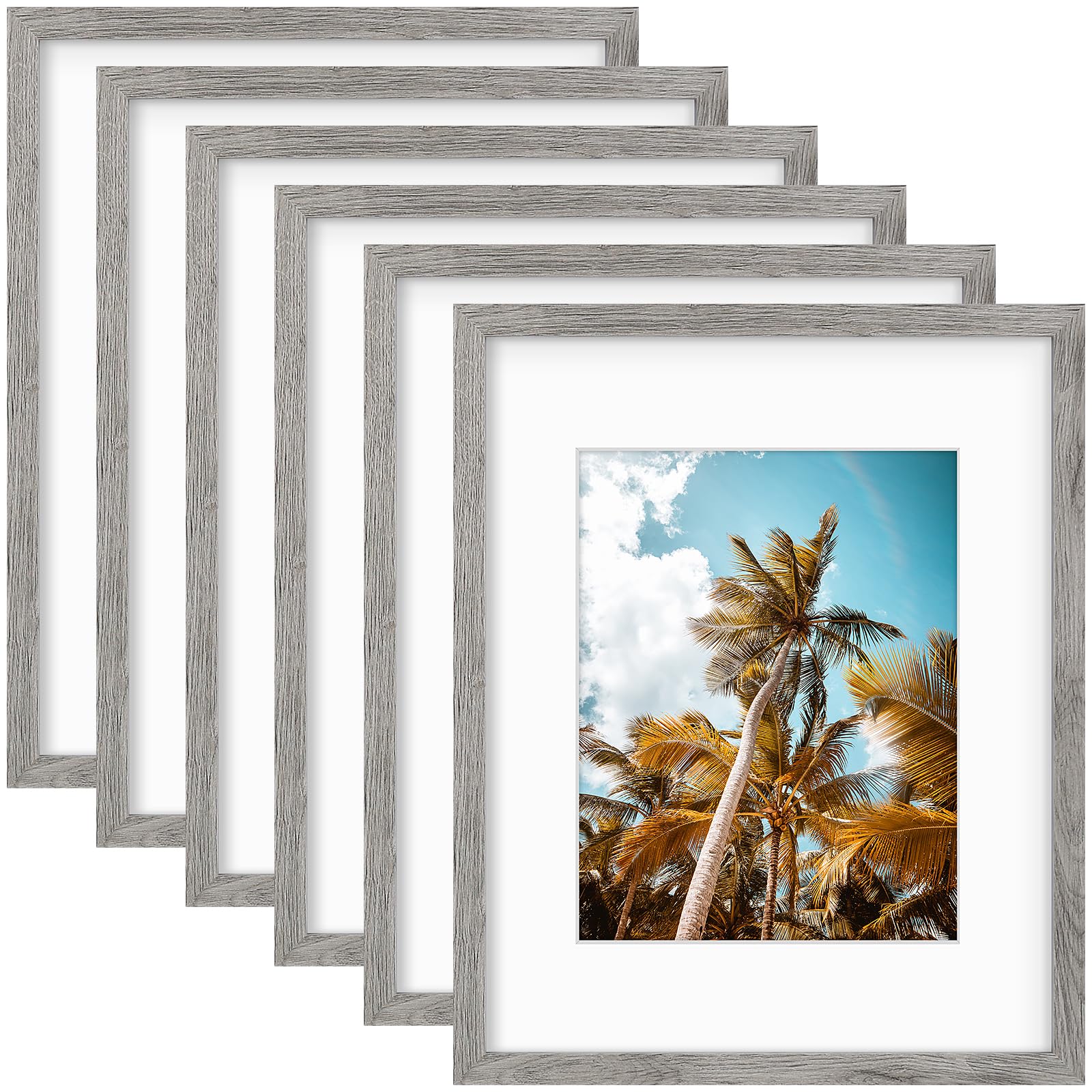 Frametory 6 Pack 16x20 Grey Picture Frame with Real Glass Mat for 11x14