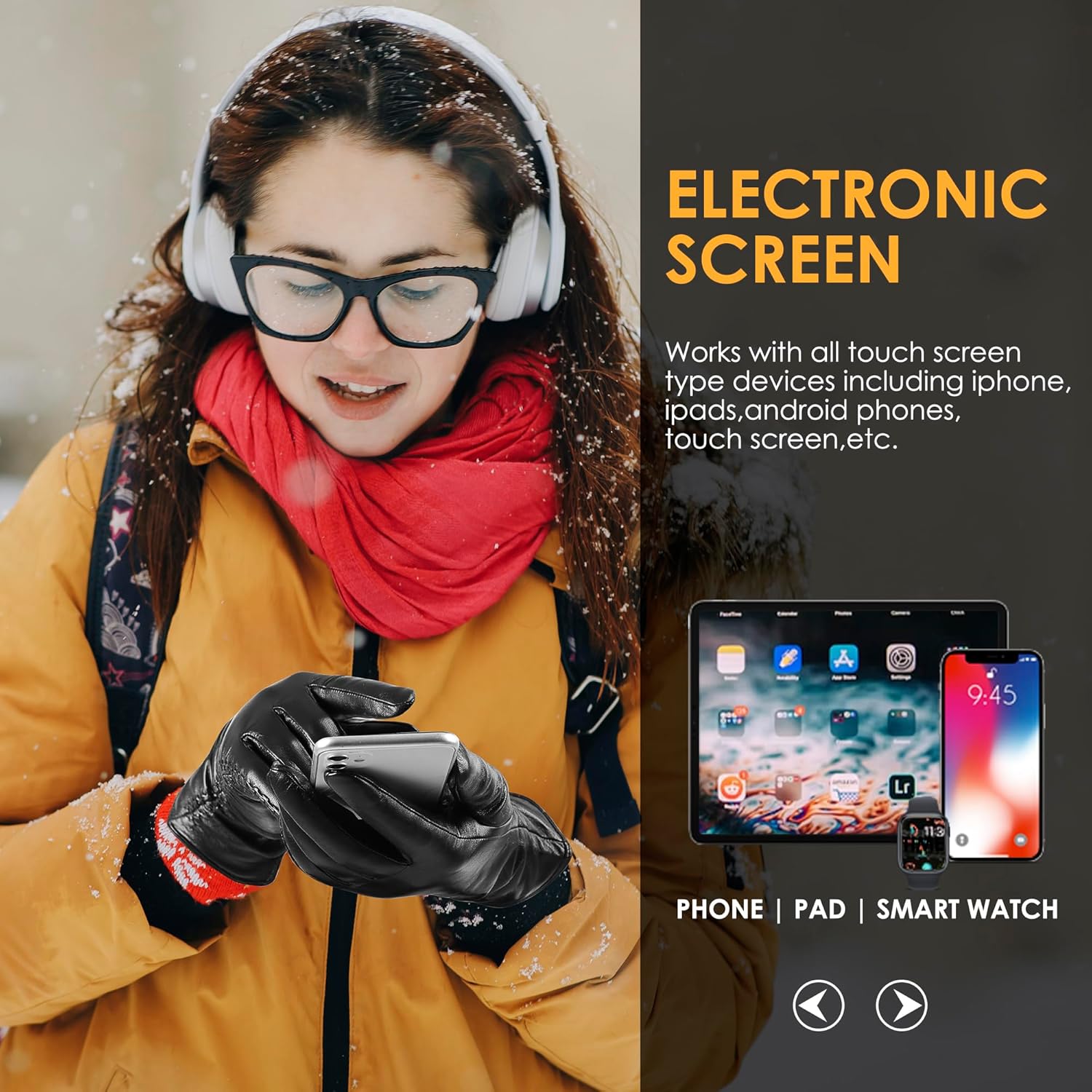 Genuine Sheepskin Leather Gloves for Women, Winter Warm Touchscreen Texting Cashmere Lined Driving Dress Gloves - Image 4