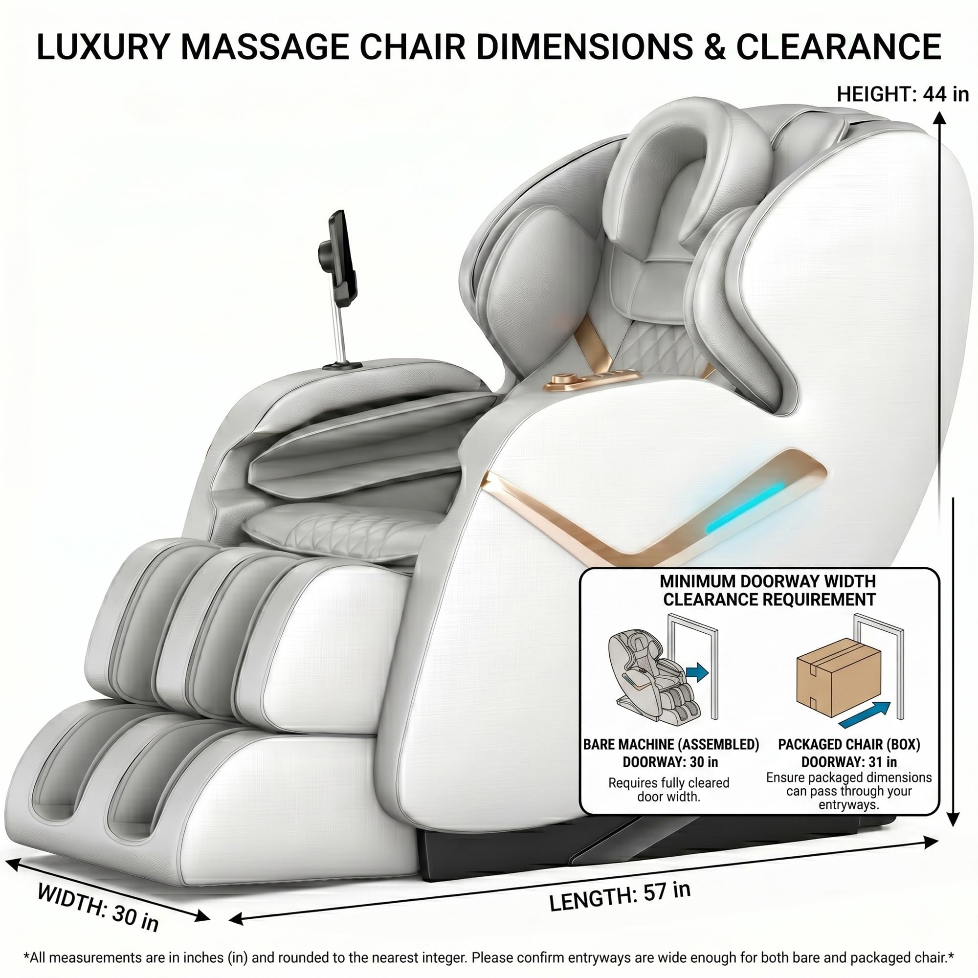 Sillón de Masaje Cero Gravedad SL-Track con Escaneo IA, Masaje Shiatsu Completo con Presoterapia, Calor, Bluetooth, Ahorro de Espacio para Hogar(Bianco)