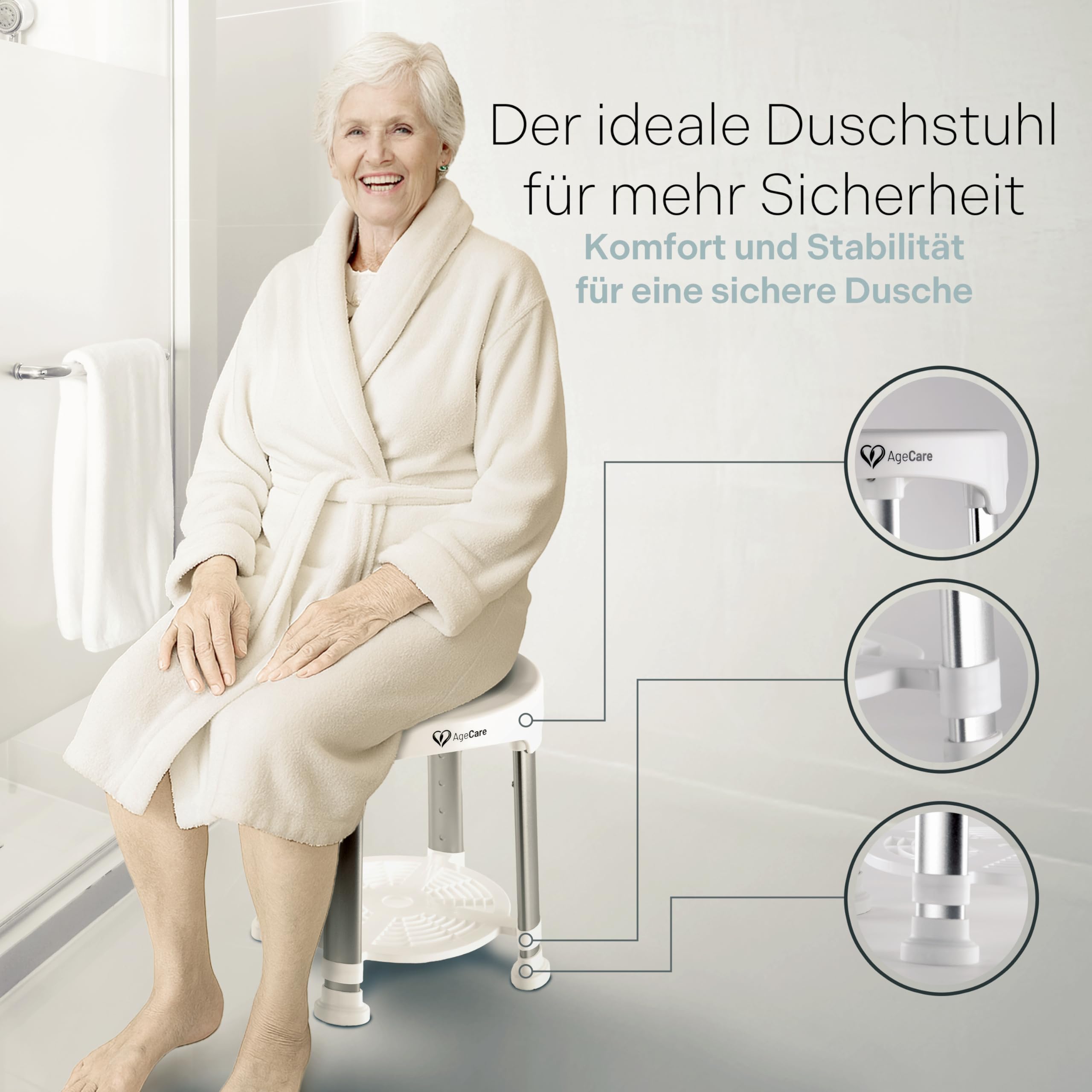 Duschhocker für Senioren & Erwachsene | Höhenverstellbar | Leichter Badhocker rutschfeste Gummifüße Duschstuhl bis 130KG Belastbar | Duschhilfe