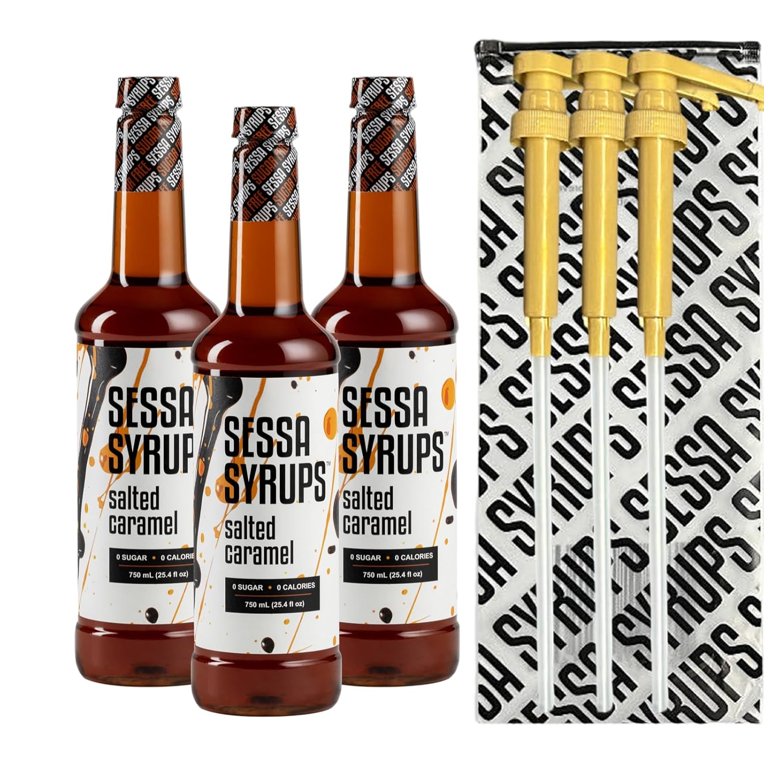 Sessa Syrups Sugar Free Salted Caramel Coffee Syrup: 3 25.4 Fl Oz Bottles With Pumps