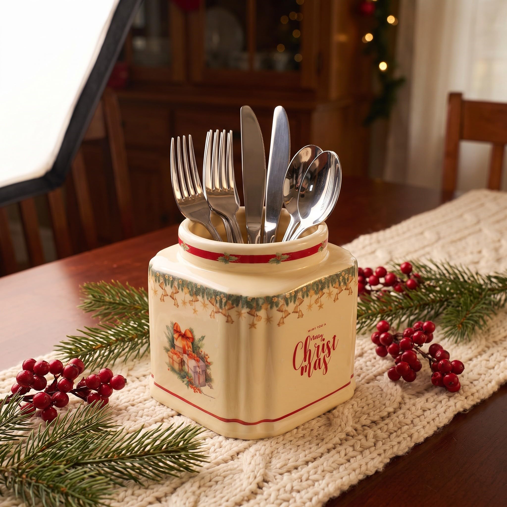 Weihnachtlicher Keramik-Besteckhalter, Küchengeschirr-Organizer