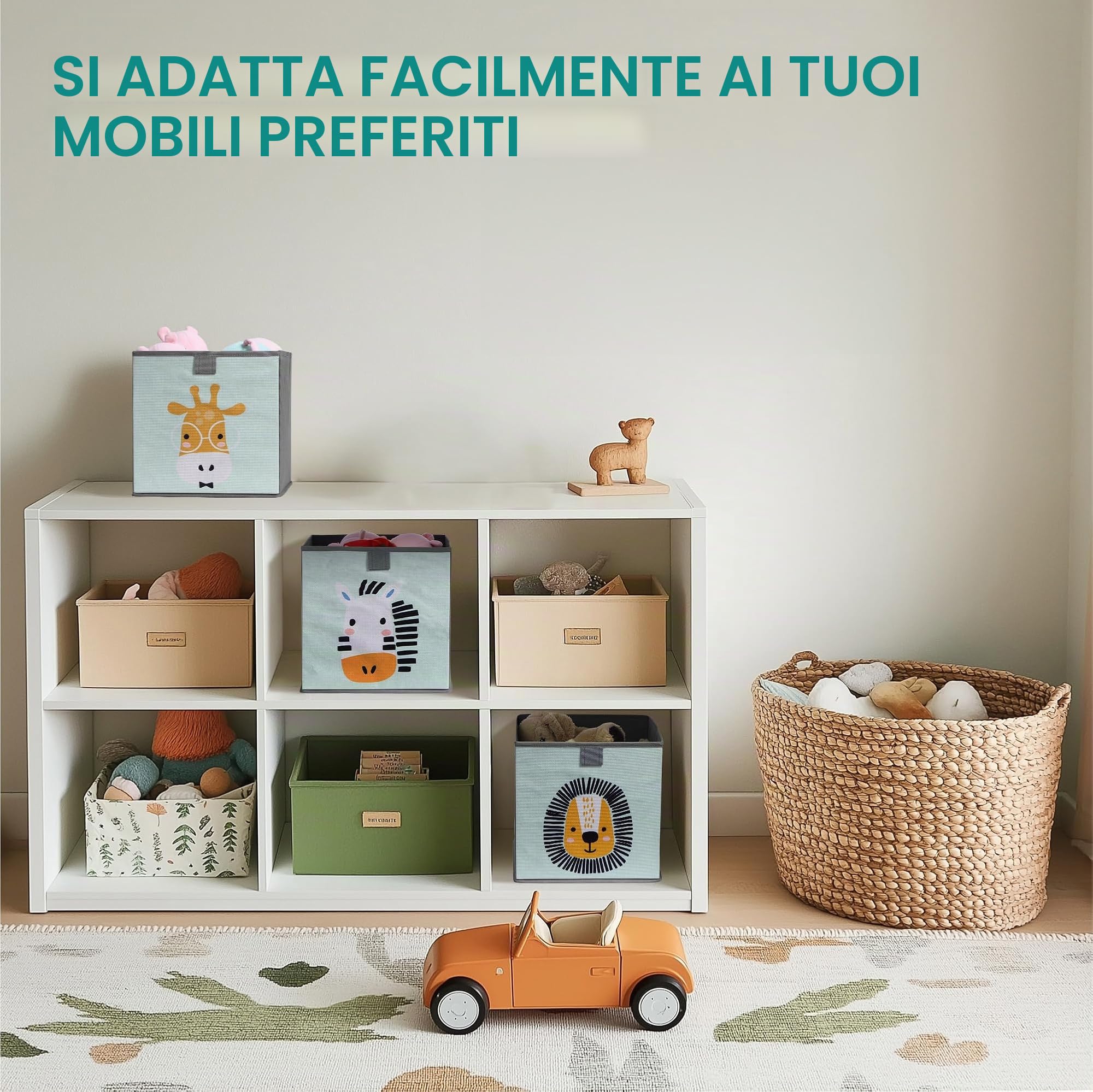 Ceste Porta Giochi Bambini Set di 3 Cubi Contenitori 28 x 28 x 28 cm Verde Menta