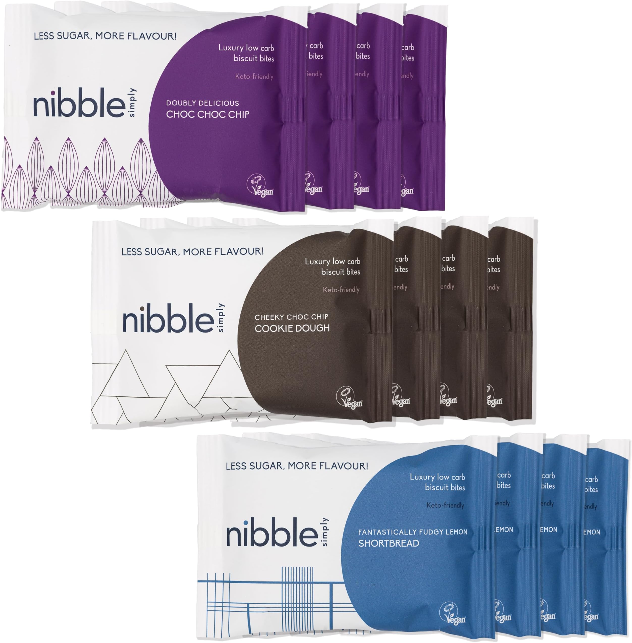 Multipack - 4 of each Flavour - Low Carb, Lower Sugar, Keto, Vegan (12 x 36g packs)